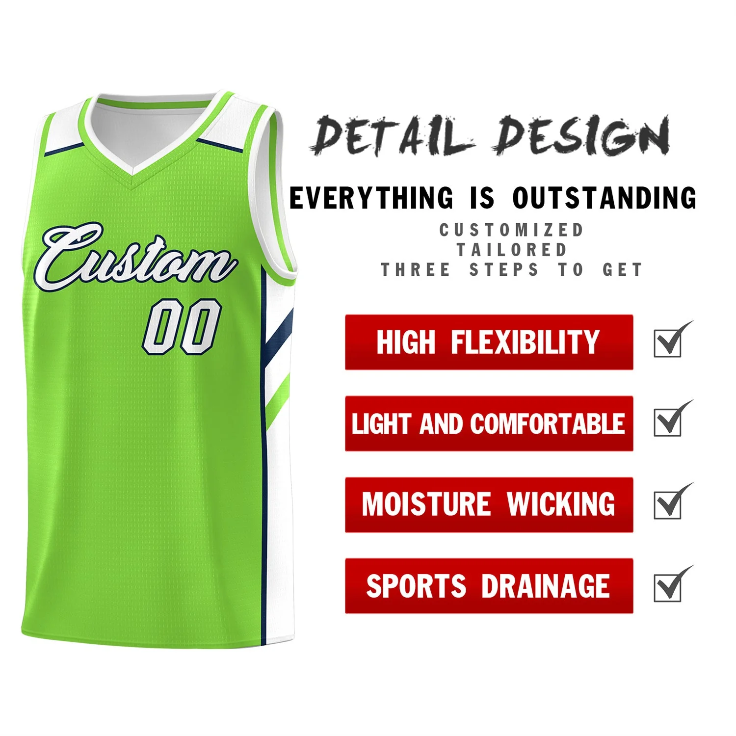 Custom Neon Green White-Navy Classic Tops Breathable Basketball Jersey - Image 4