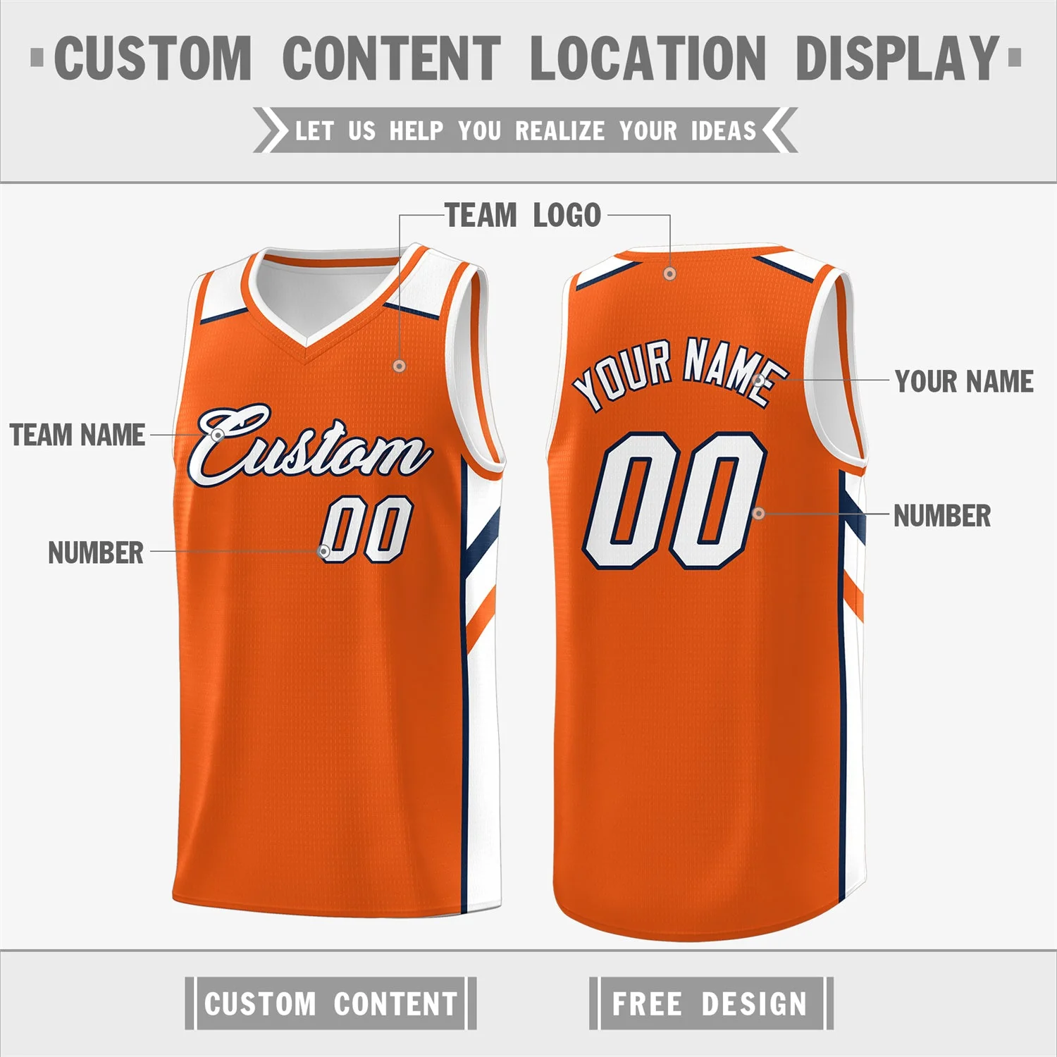 Custom Orange White Classic Tops Breathable Basketball Jersey - Image 2