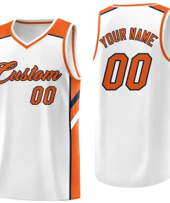 Custom White Orange-Navy Classic Tops Men/Boy Athletic Basketball Jersey