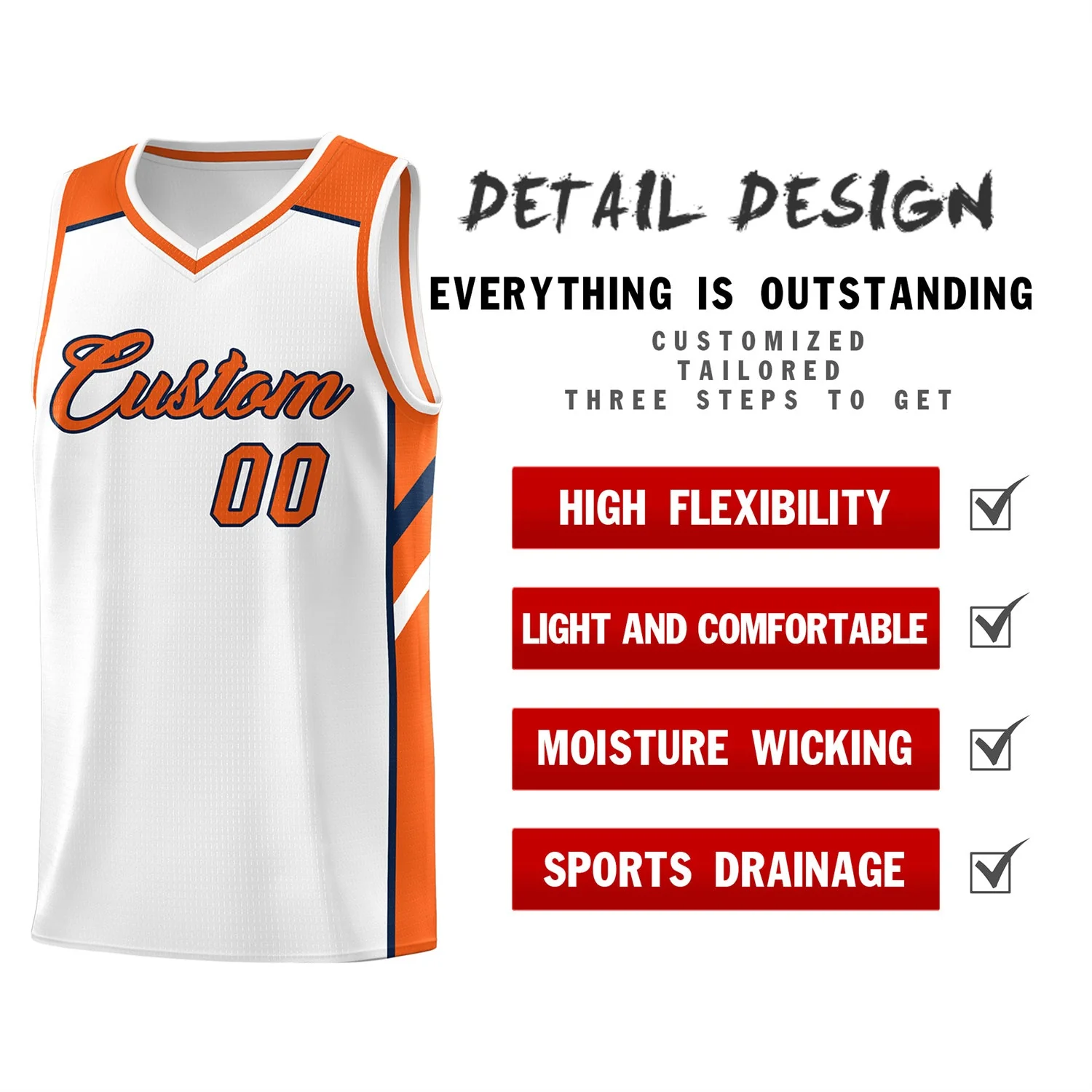 Custom White Orange-Navy Classic Tops Men/Boy Athletic Basketball Jersey - Image 4