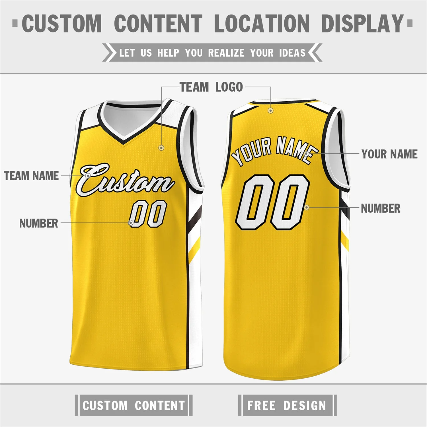Custom Yellow White Classic Tops Men/Boy Athletic Basketball Jersey - Image 2