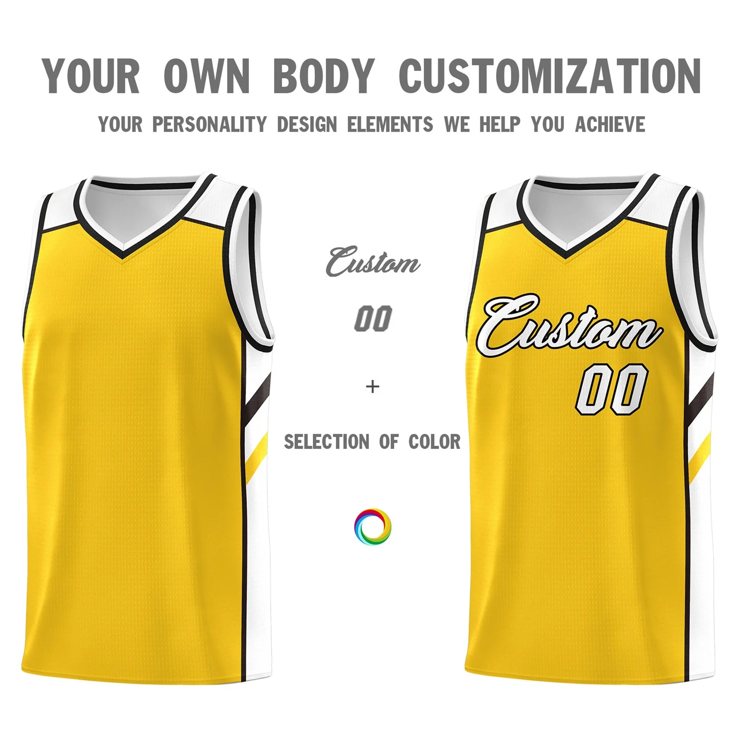 Custom Yellow White Classic Tops Men/Boy Athletic Basketball Jersey - Image 3