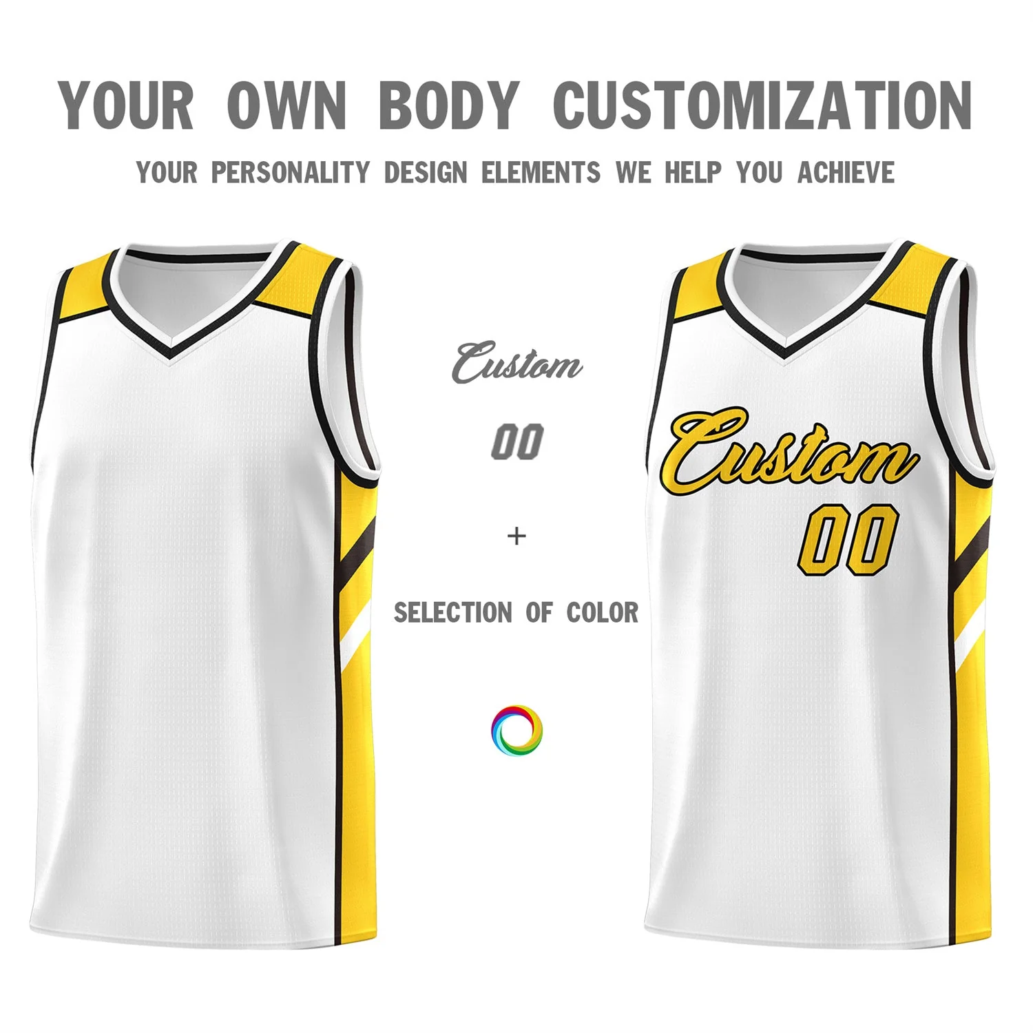 Custom White Yellow Classic Tops Men/Boy Athletic Basketball Jersey - Image 3
