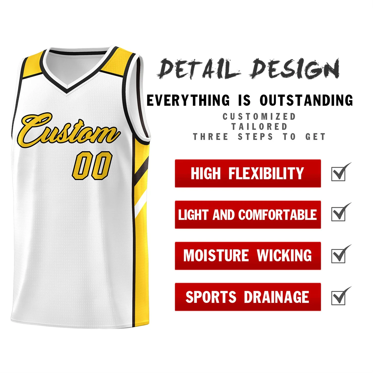 Custom White Yellow Classic Tops Men/Boy Athletic Basketball Jersey - Image 4