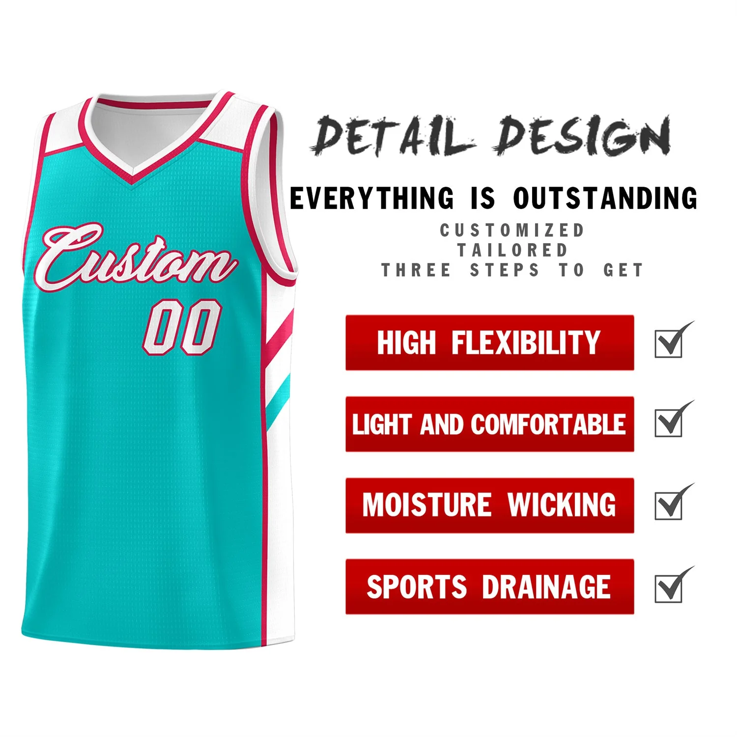 Custom Light Blue White Classic Tops Men/Boy Athletic Basketball Jersey - Image 4