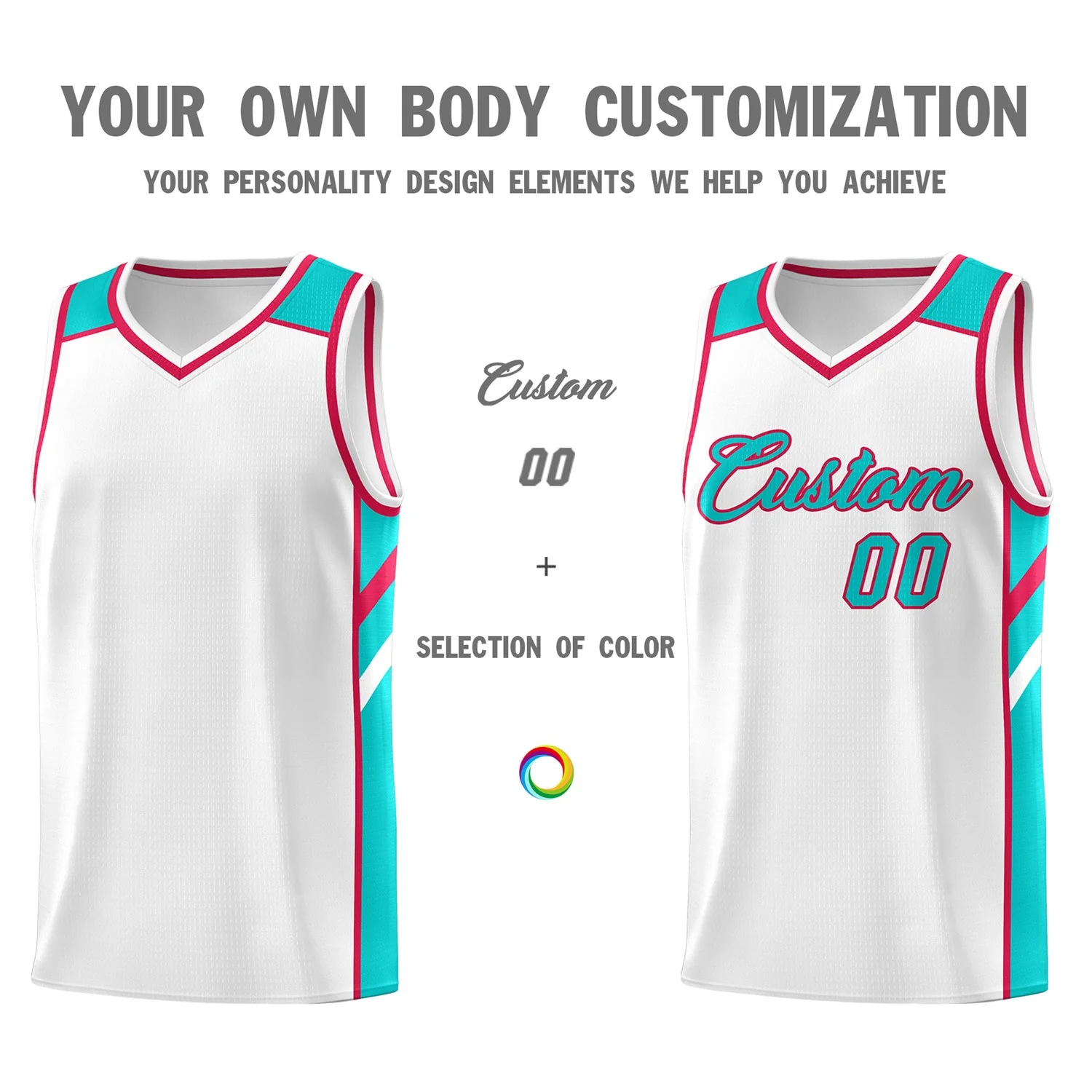 Custom White Light Green Classic Tops Men/Boy Athletic Basketball Jersey - Image 3