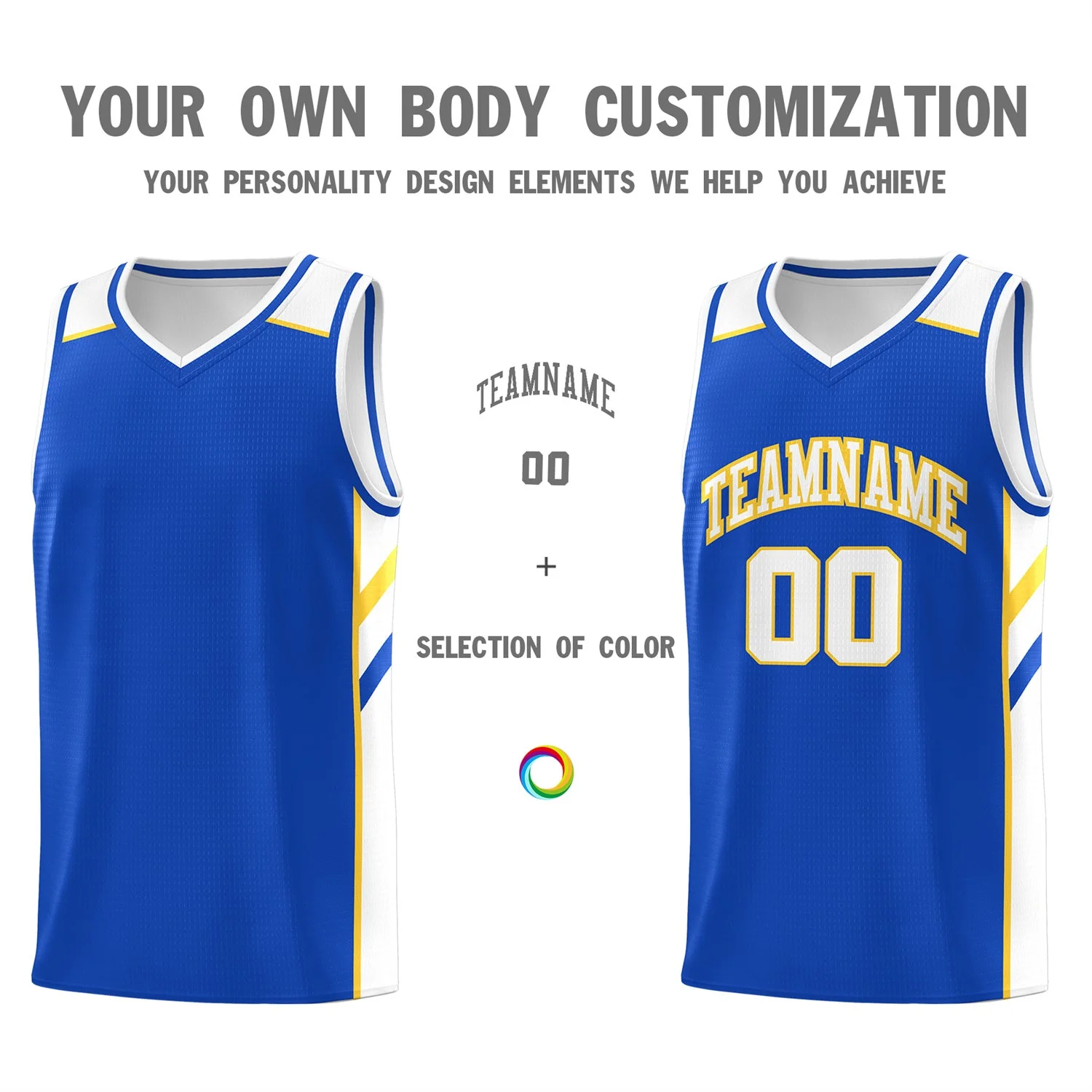 Custom Royal White-Yellow Classic Tops Men/Boy Athletic Basketball Jersey - Image 3