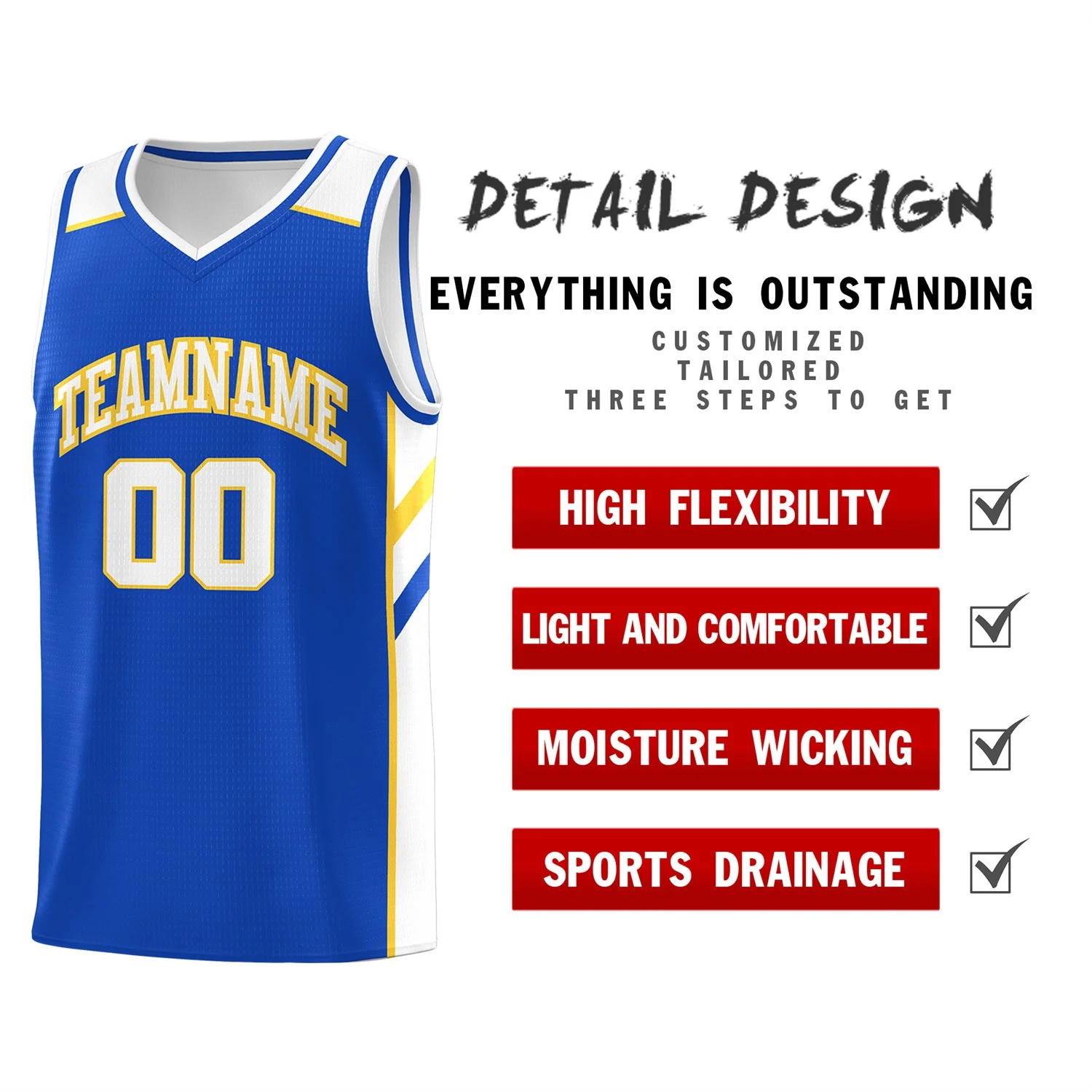 Custom Royal White-Yellow Classic Tops Men/Boy Athletic Basketball Jersey - Image 4