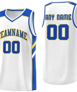 Custom White Yellow-Royal Classic Tops Men/Boy Athletic Basketball Jersey