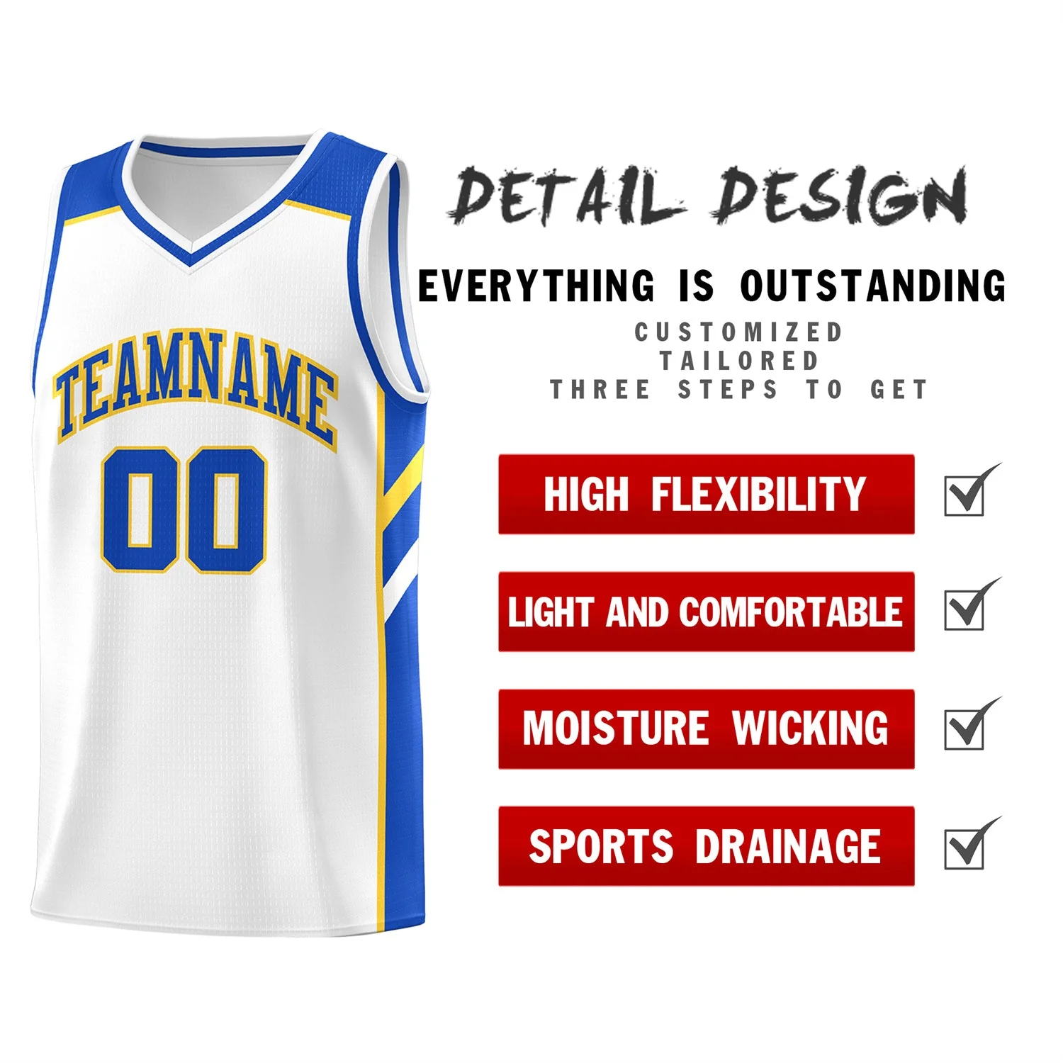 Custom White Yellow-Royal Classic Tops Men/Boy Athletic Basketball Jersey - Image 4