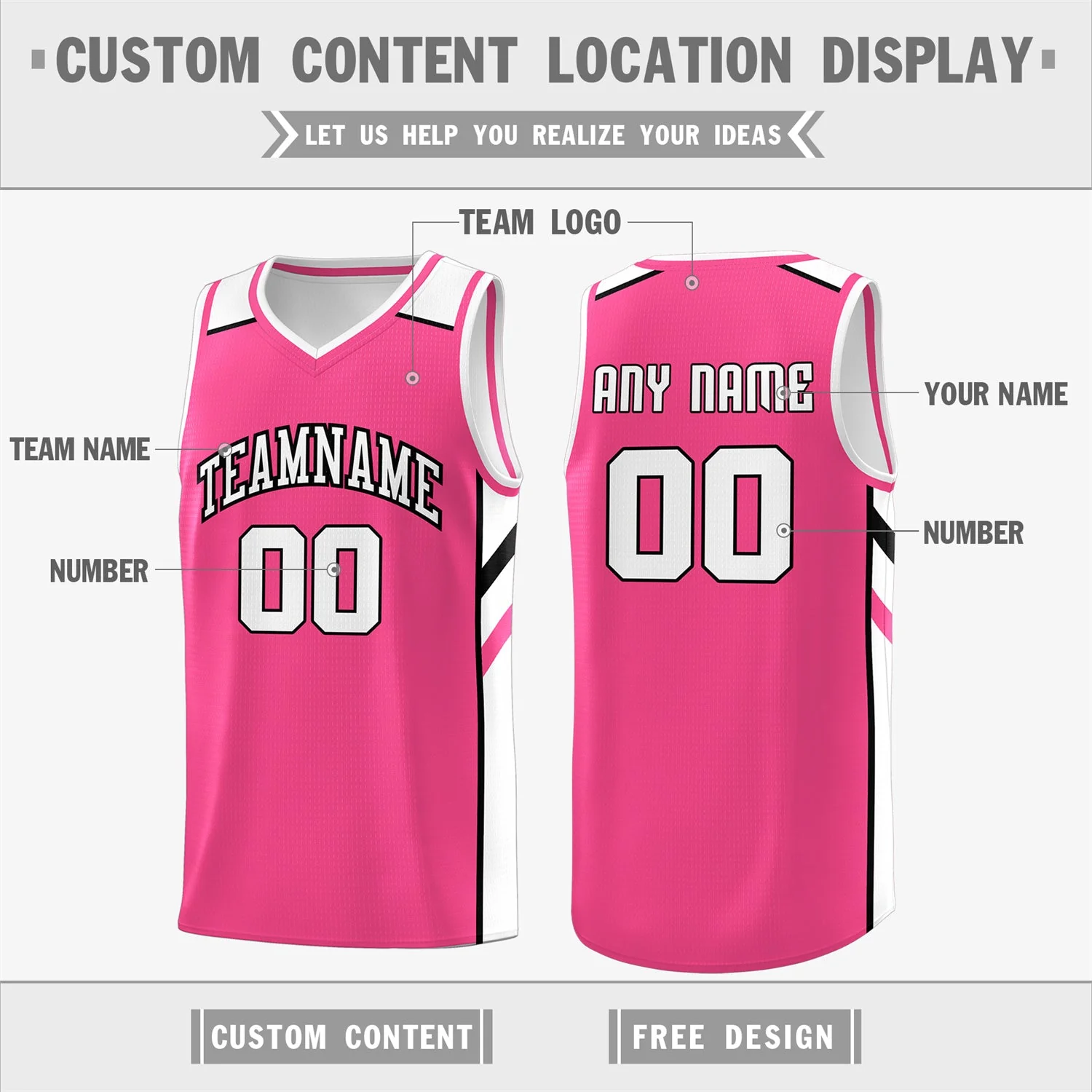 Custom Pink White Classic Tops Athletic Casual Basketball Jersey - Image 2