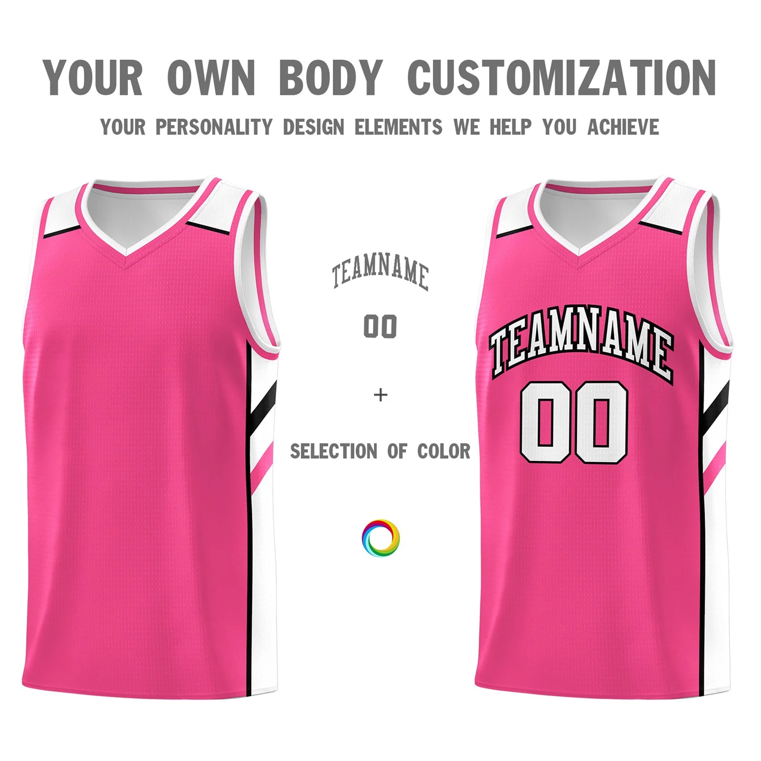 Custom Pink White Classic Tops Athletic Casual Basketball Jersey - Image 3