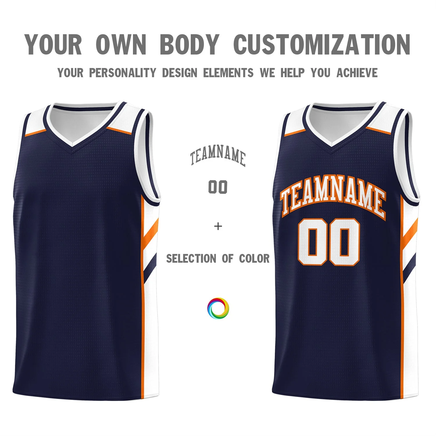 Custom Navy Orange-White Classic Tops Men/Boy Athletic Basketball Jersey - Image 3