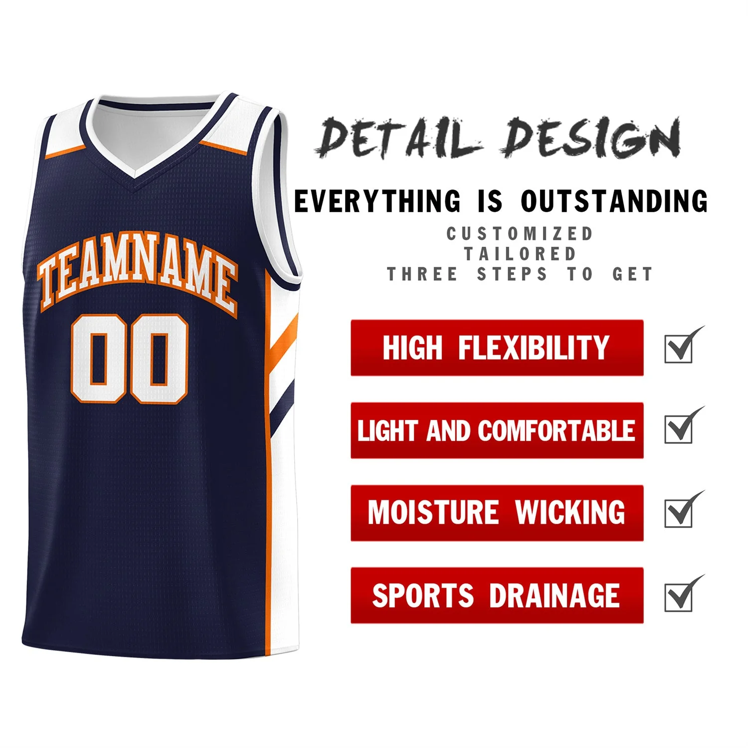 Custom Navy Orange-White Classic Tops Men/Boy Athletic Basketball Jersey - Image 4