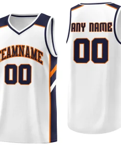 Custom White Navy-Orange Classic Tops Men/Boy Athletic Basketball Jersey