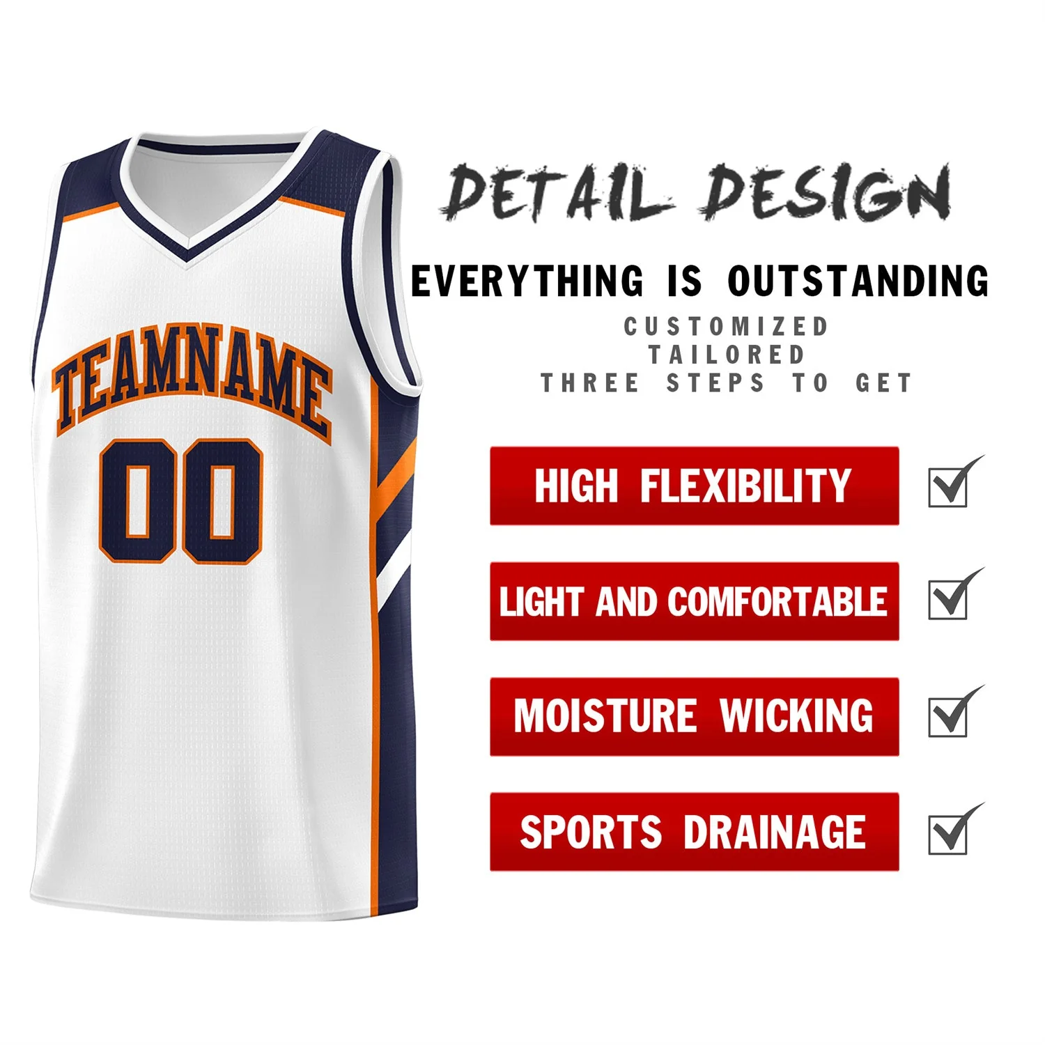 Custom White Navy-Orange Classic Tops Men/Boy Athletic Basketball Jersey - Image 4