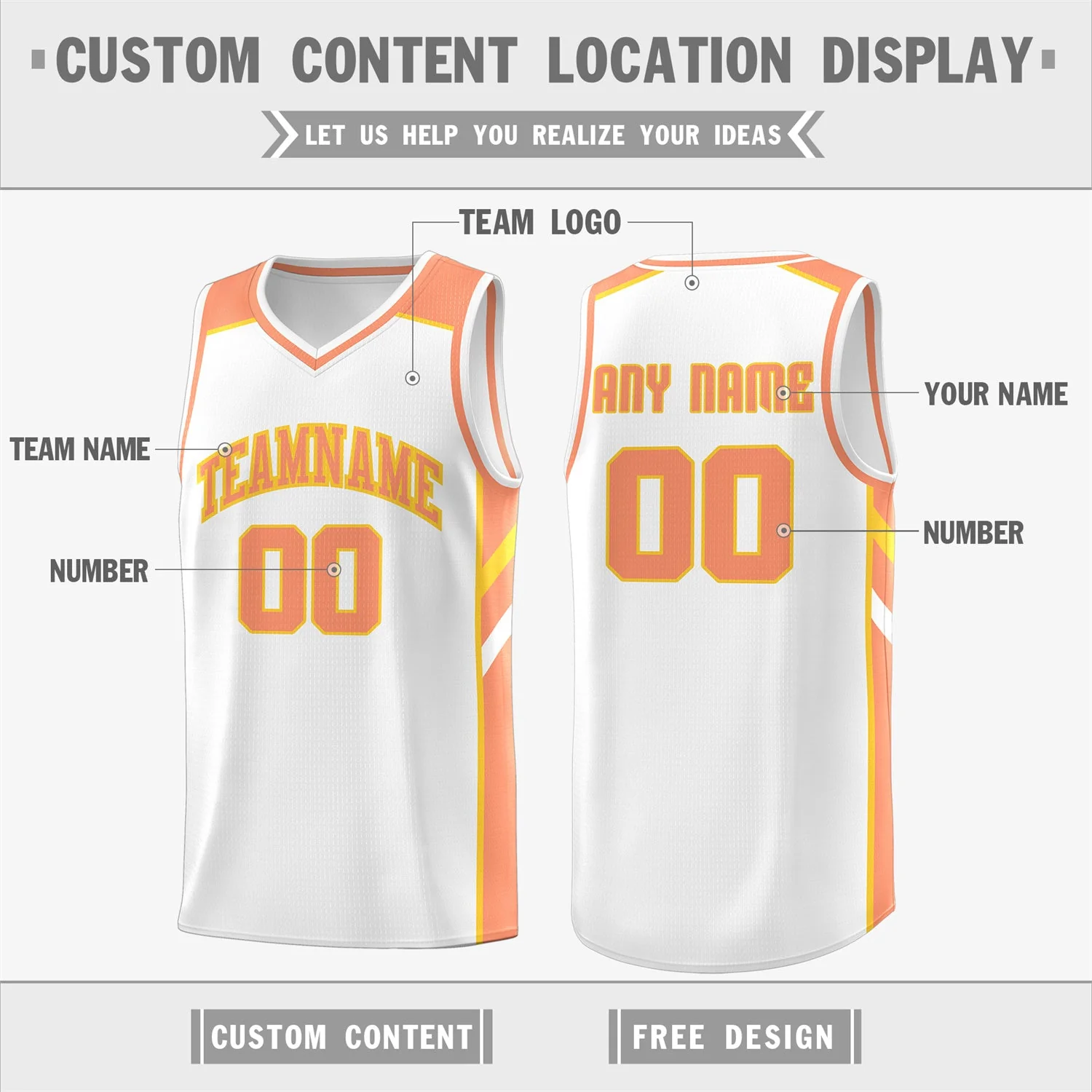 Custom White Orange Classic Tops Men/Boy Athletic Basketball Jersey - Image 2