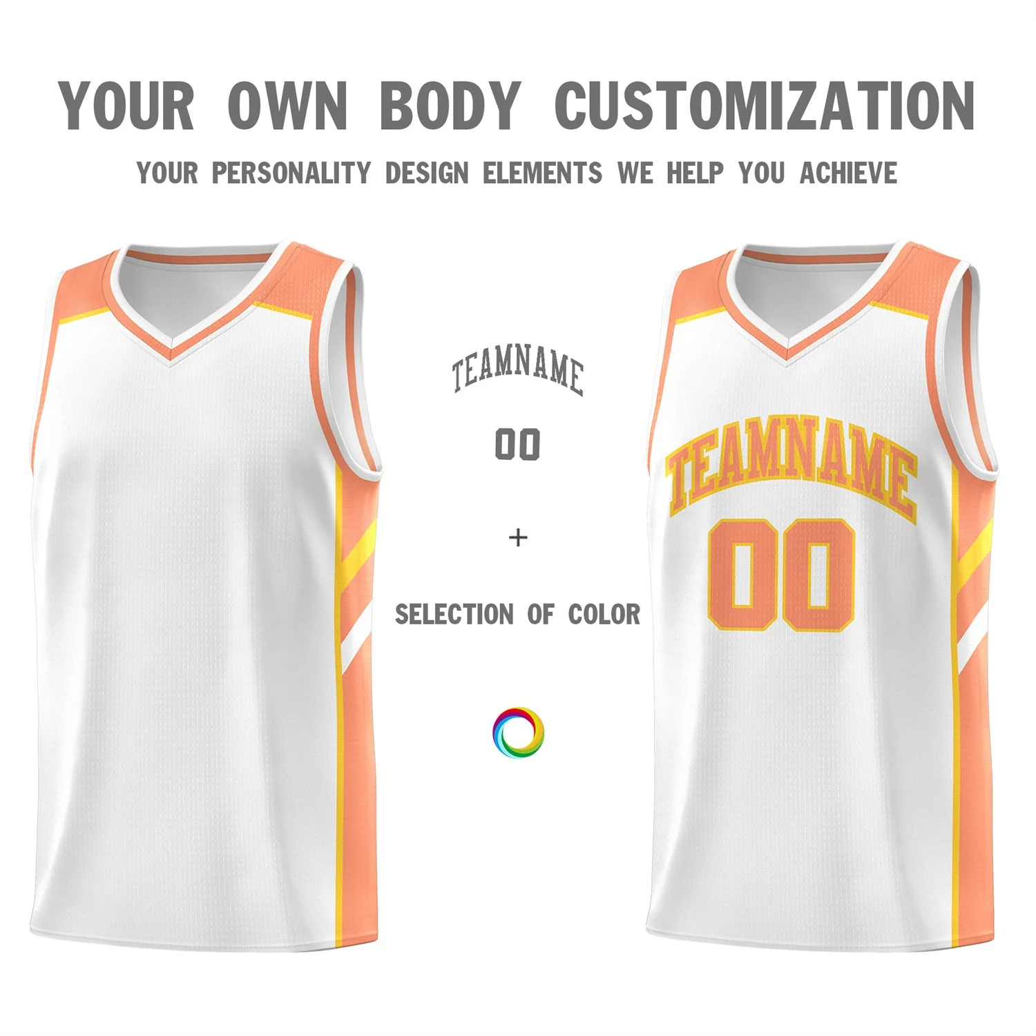 Custom White Orange Classic Tops Men/Boy Athletic Basketball Jersey - Image 3
