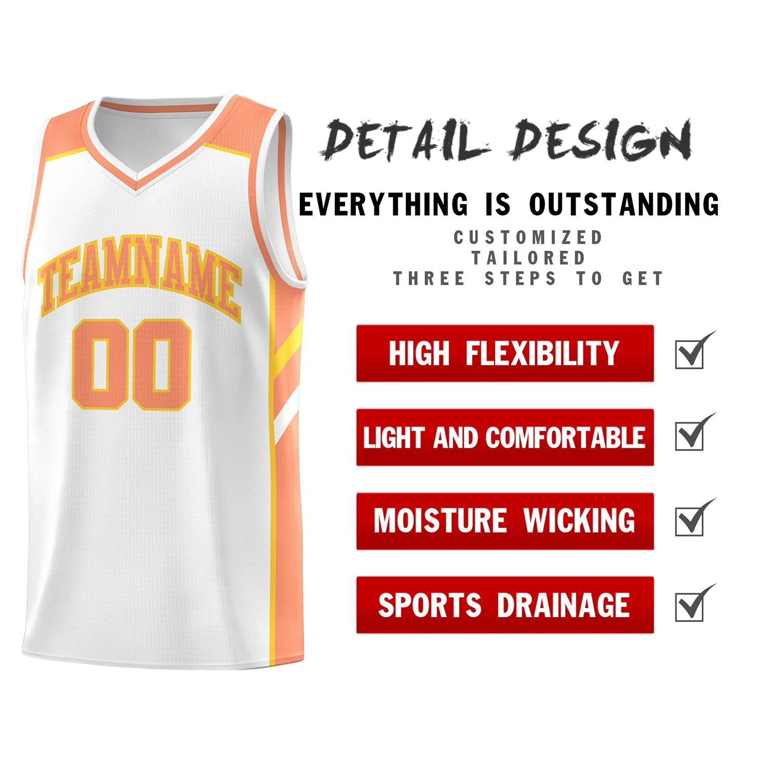 Custom White Orange Classic Tops Men/Boy Athletic Basketball Jersey - Image 4