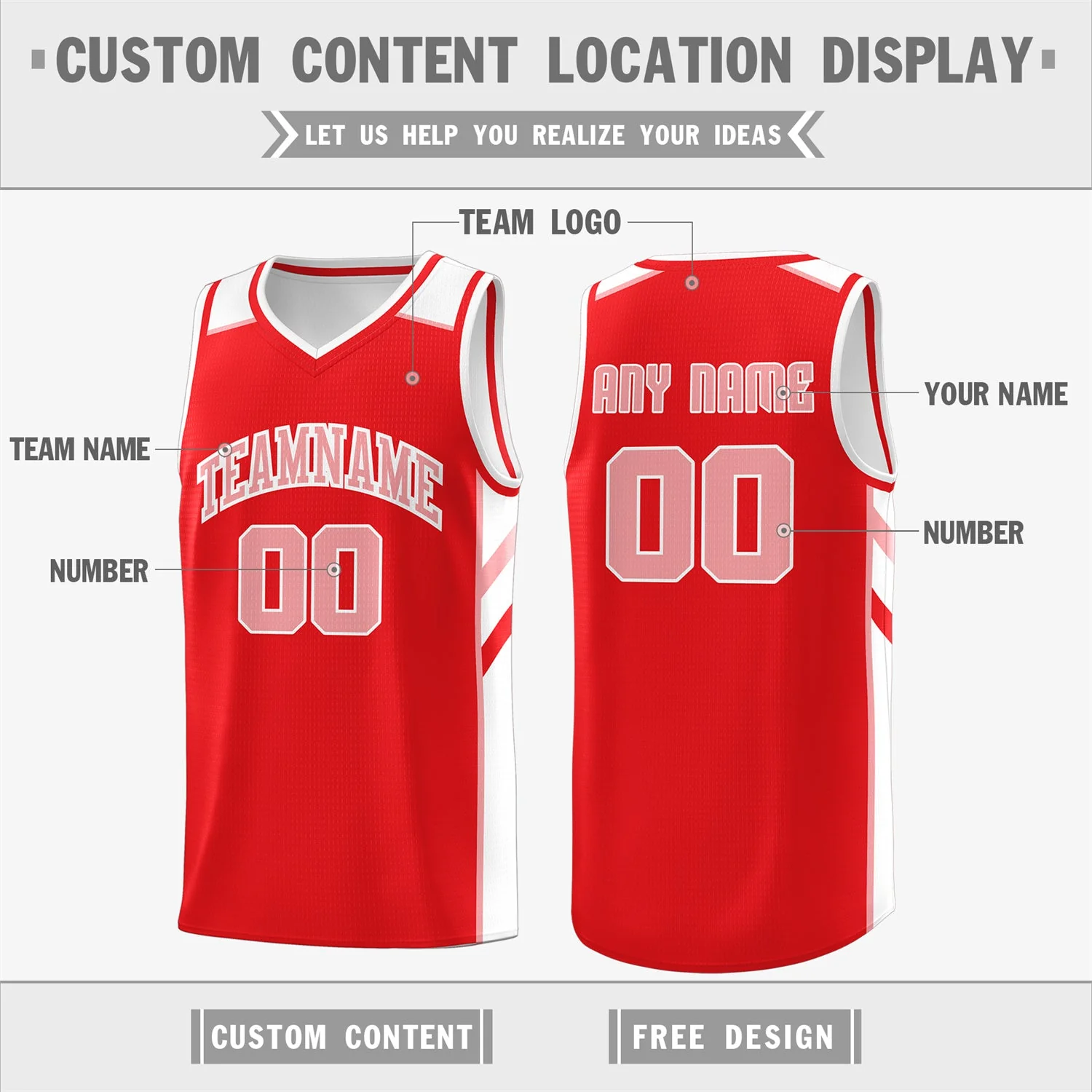 Custom Red White-Pink Classic Tops Athletic Casual Basketball Jersey - Image 2