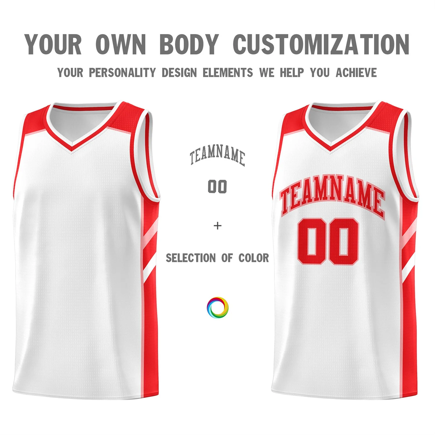 Custom White Red Classic Tops Athletic Basketball Jersey - Image 3