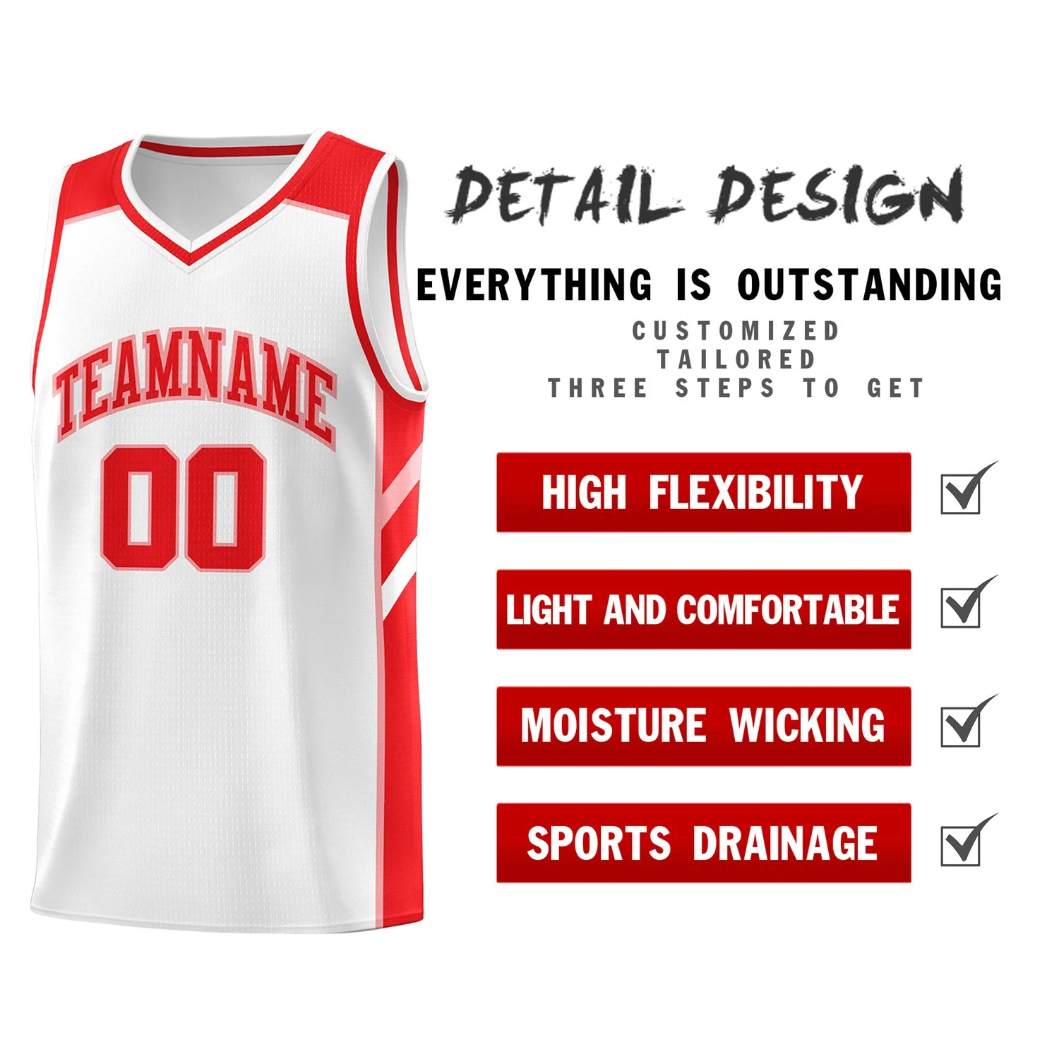 Custom White Red Classic Tops Athletic Basketball Jersey - Image 4