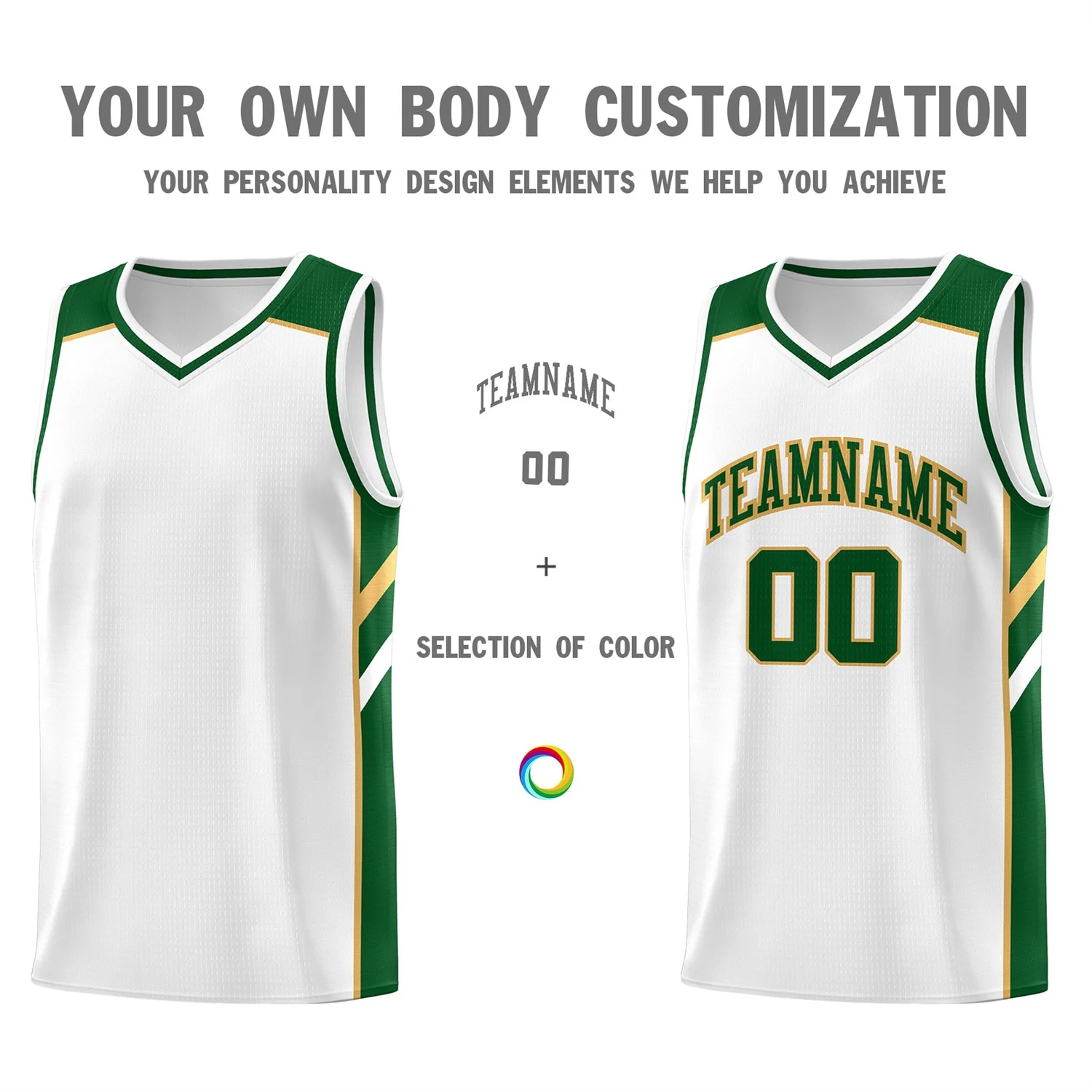 Custom White Green Classic Tops Men/Boy Athletic Basketball Jersey - Image 3