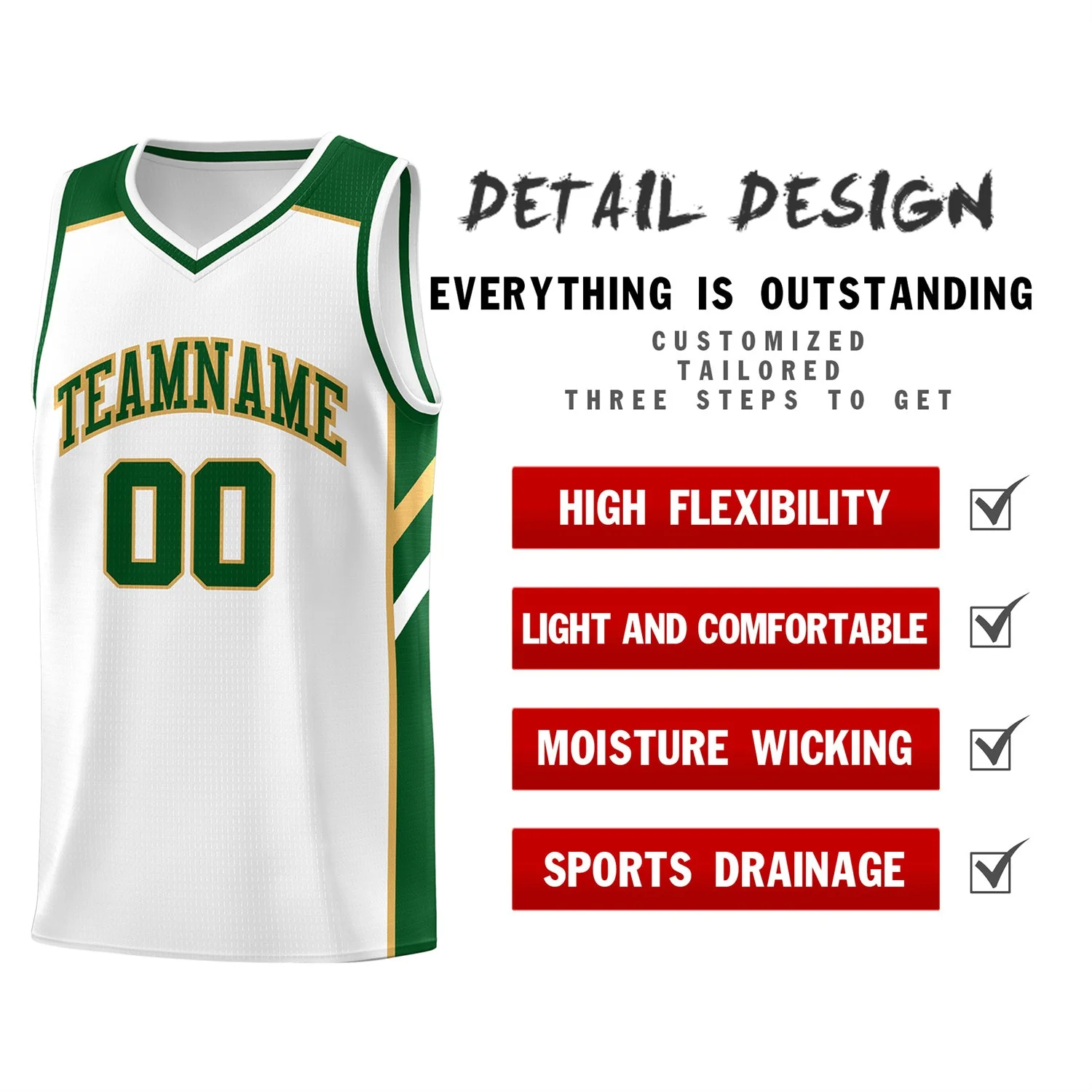 Custom White Green Classic Tops Men/Boy Athletic Basketball Jersey - Image 4