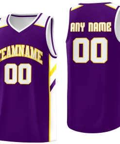 Custom Purple White-Yellow Classic Tops Men/Boy Athletic Basketball Jersey