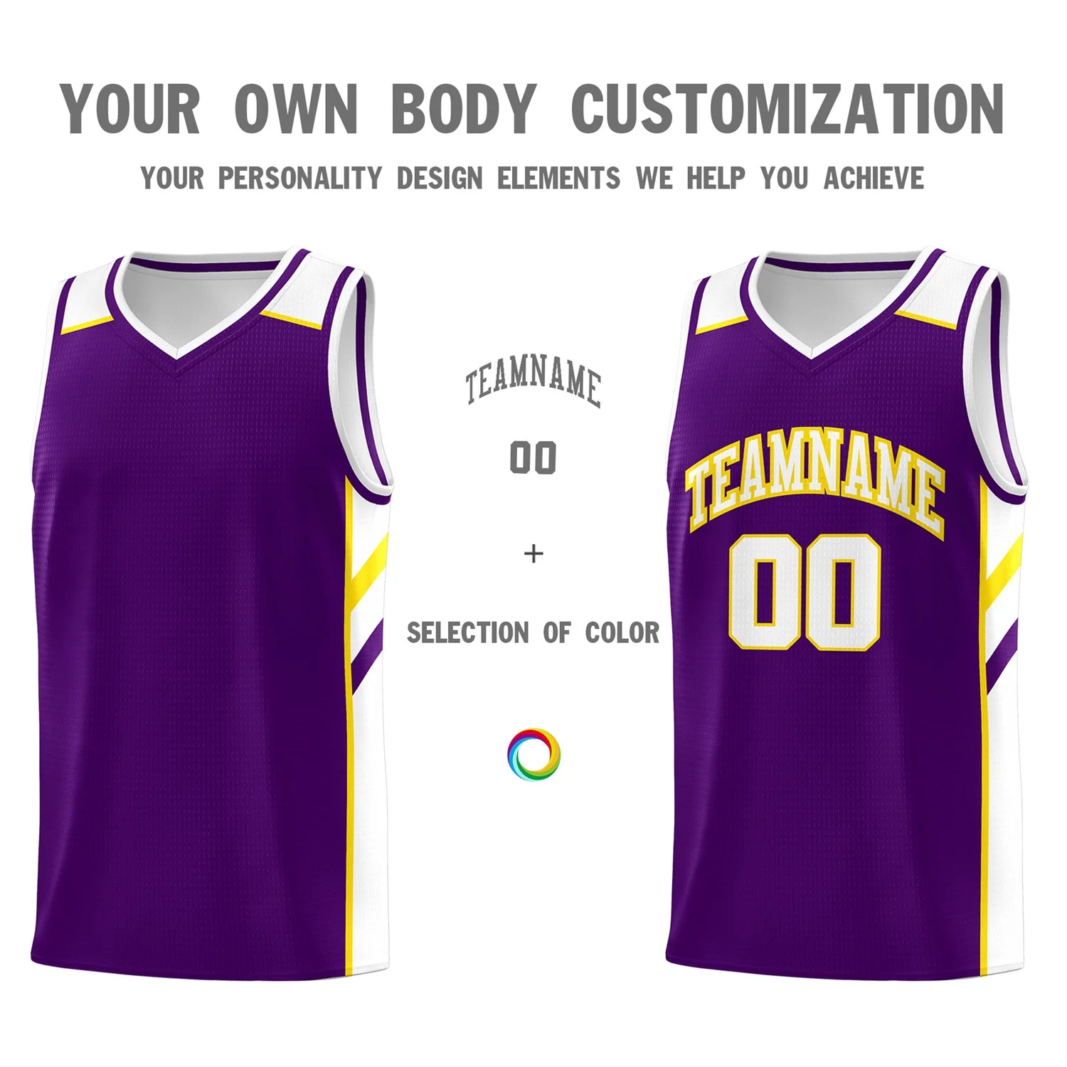 Custom Purple White-Yellow Classic Tops Men/Boy Athletic Basketball Jersey - Image 3