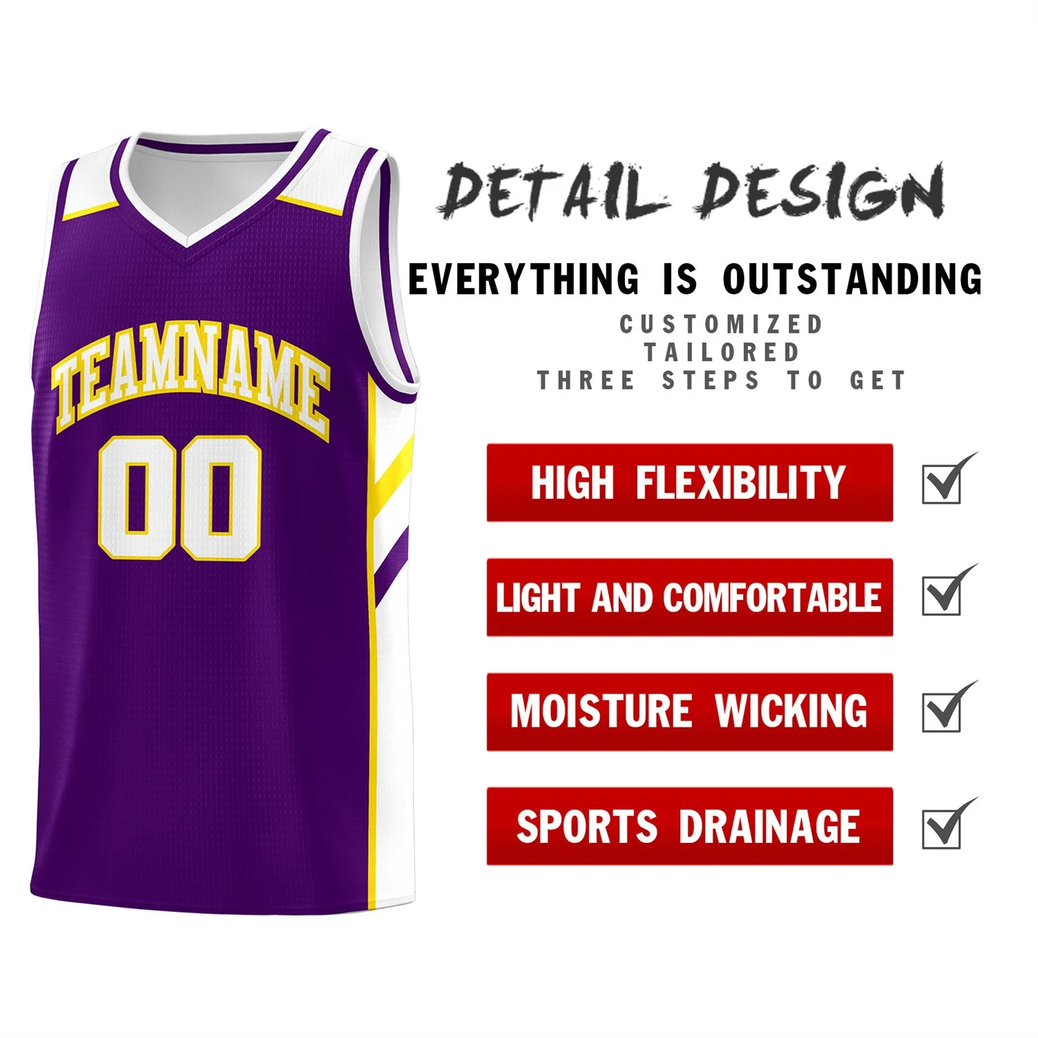 Custom Purple White-Yellow Classic Tops Men/Boy Athletic Basketball Jersey - Image 4