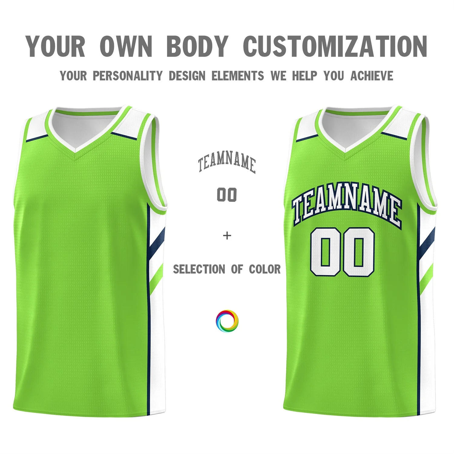 Custom Neon Green White-Navy Classic Tops Men/Boy Athletic Basketball Jersey - Image 3