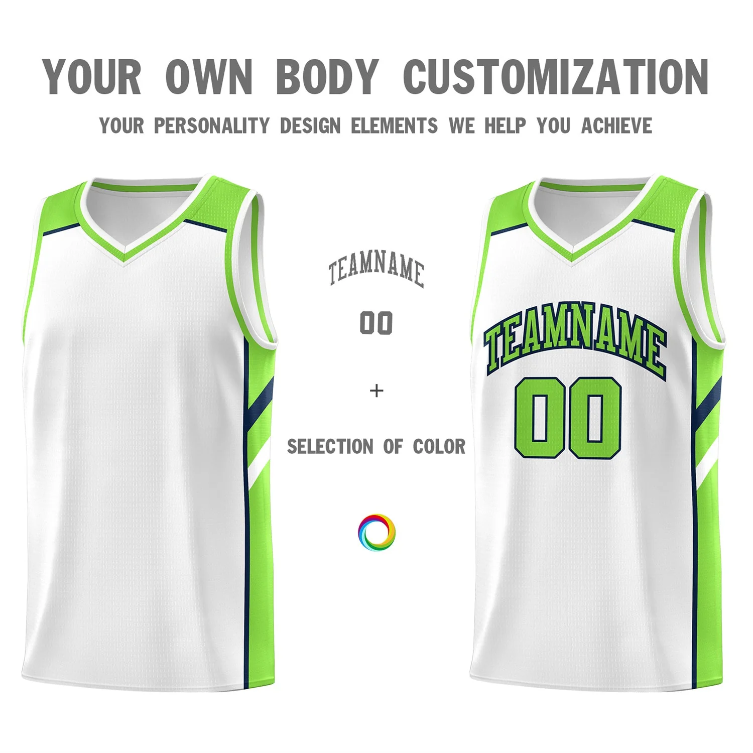 Custom White Green Classic Tops Men/Boy Athletic Basketball Jersey - Image 3