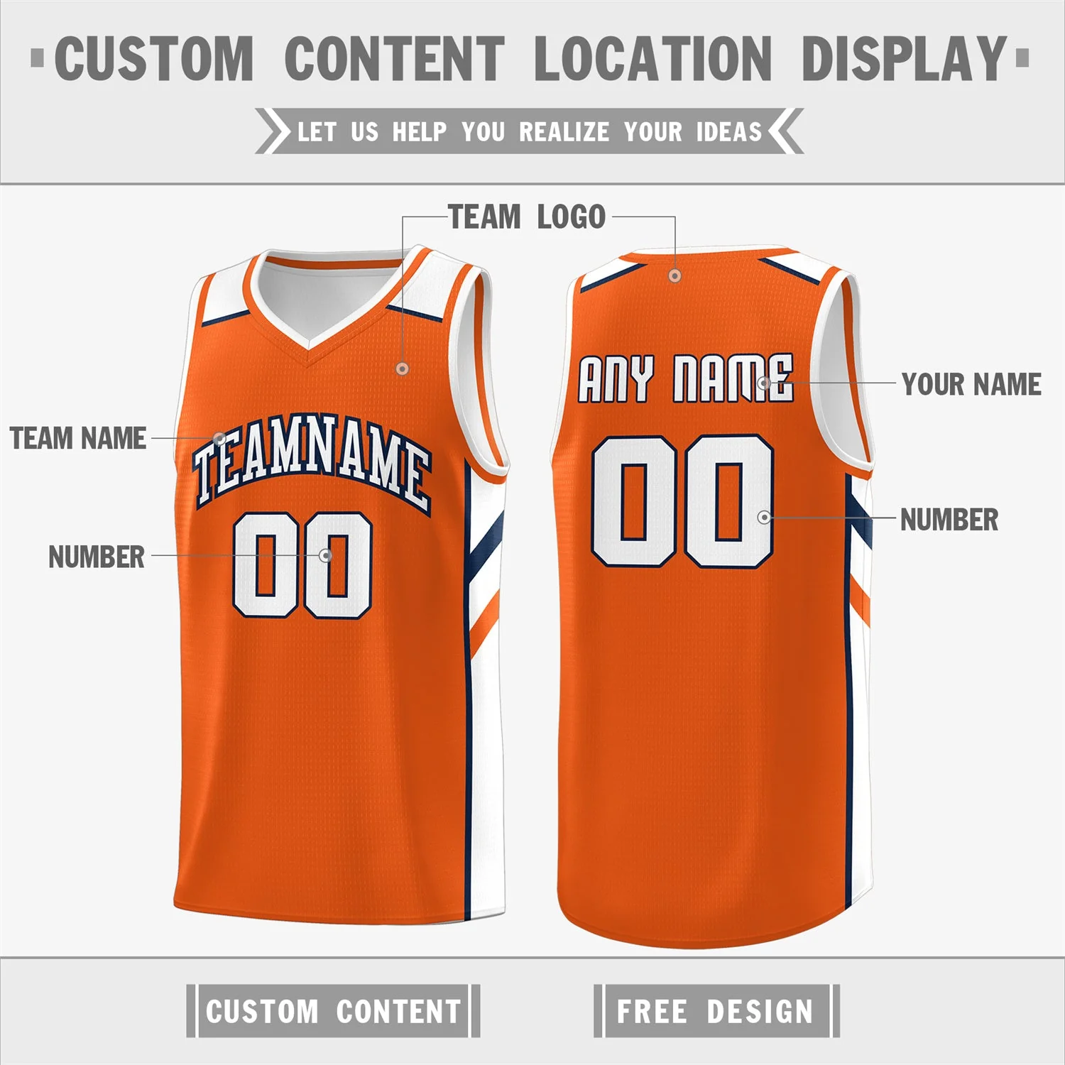 Custom Orange White Classic Tops Men/Boy Athletic Basketball Jersey - Image 2