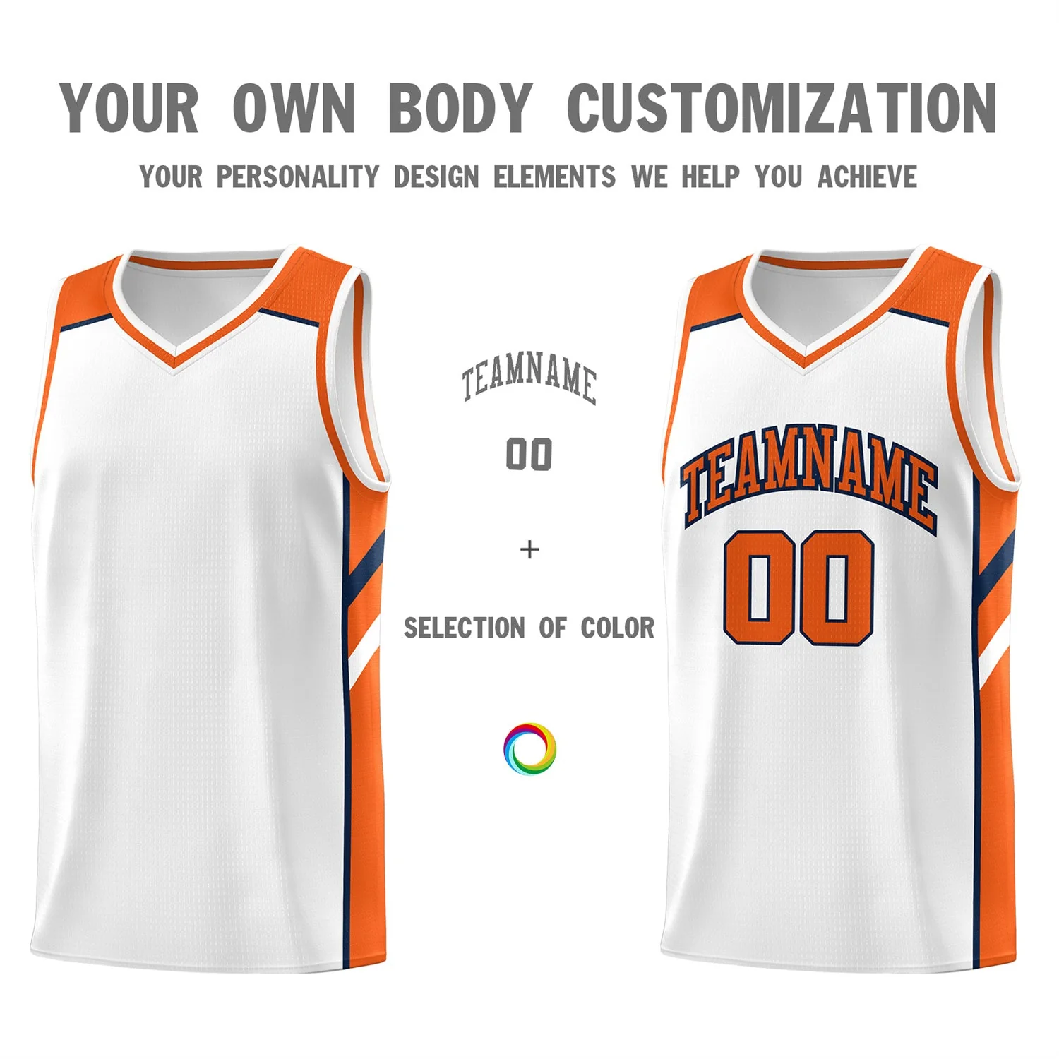 Custom White Orange-Navy Classic Tops Men/Boy Athletic Basketball Jersey - Image 3