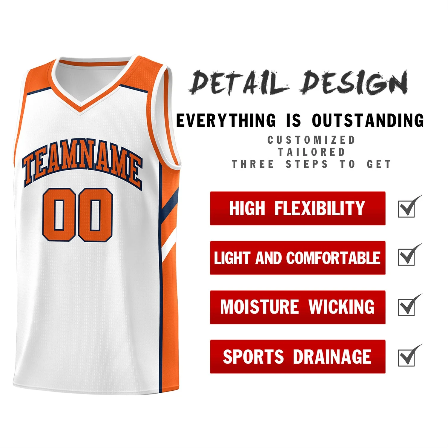 Custom White Orange-Navy Classic Tops Men/Boy Athletic Basketball Jersey - Image 4