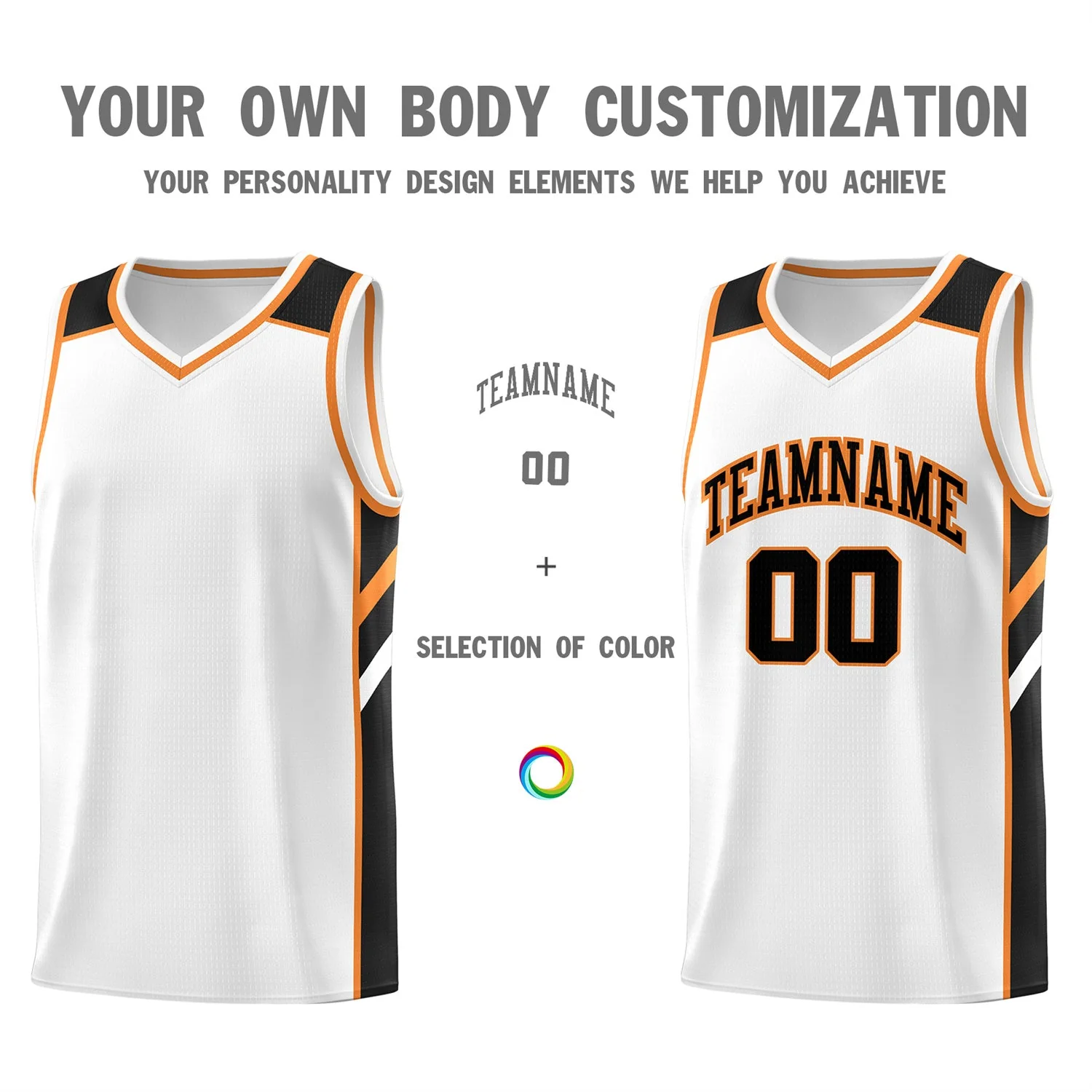 Custom White Black-Orange Classic Tops Men/Boy Athletic Basketball Jersey - Image 3