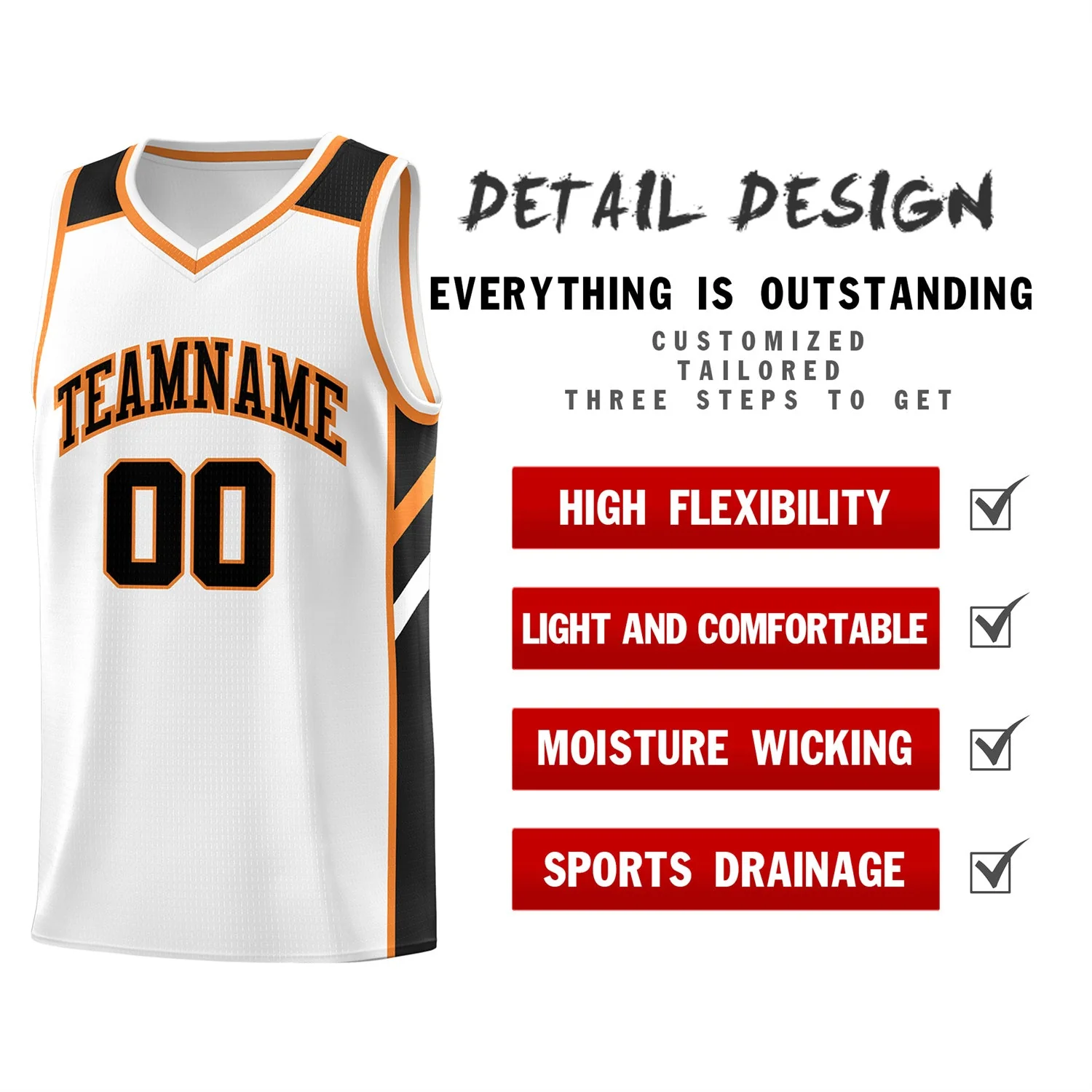 Custom White Black-Orange Classic Tops Men/Boy Athletic Basketball Jersey - Image 4