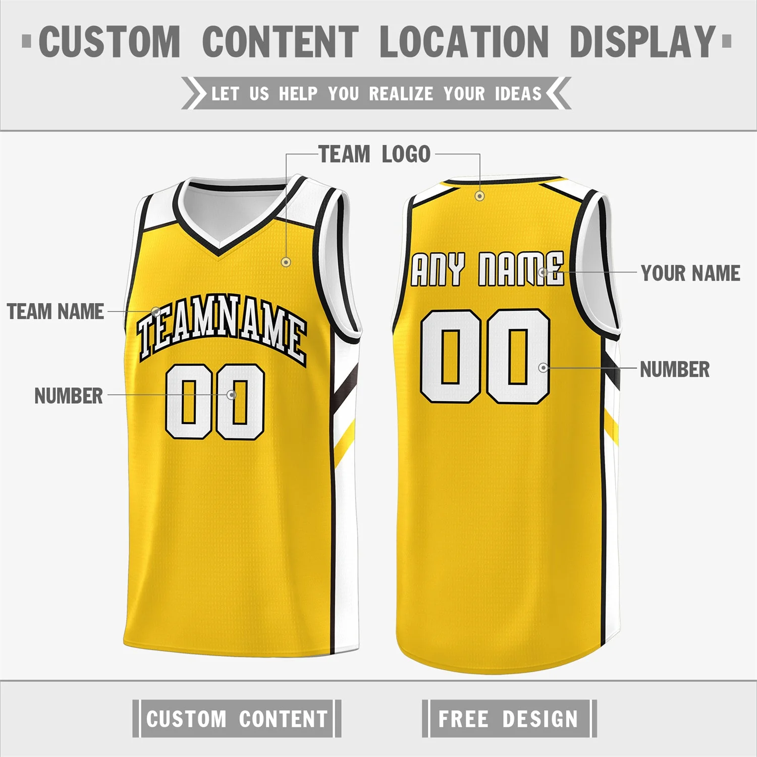 Custom Yellow-White Classic Tops Men/Boy Athletic Basketball Jersey - Image 2
