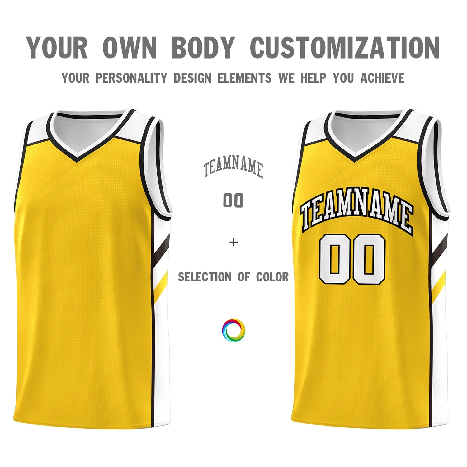 Custom Yellow-White Classic Tops Men/Boy Athletic Basketball Jersey - Image 3