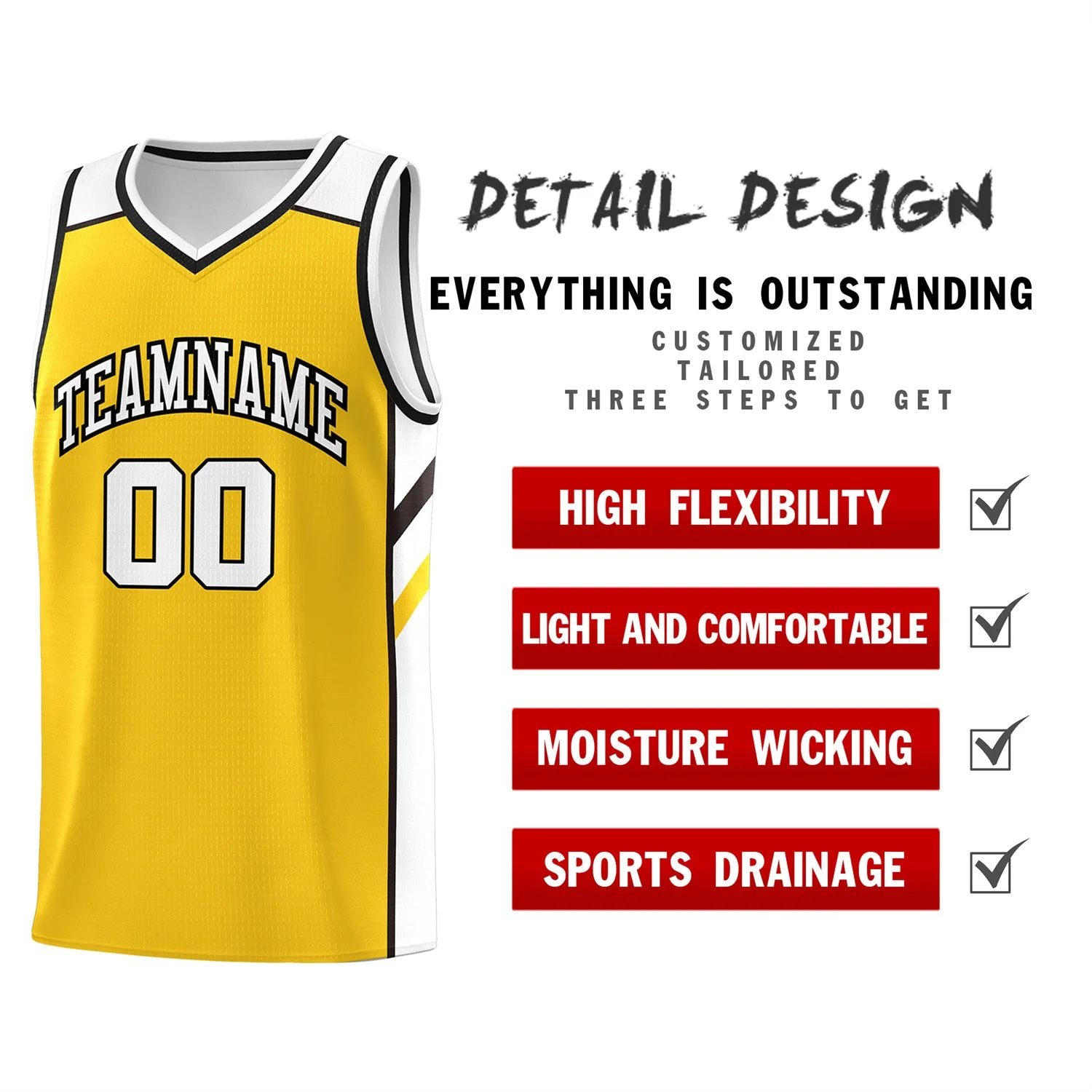 Custom Yellow-White Classic Tops Men/Boy Athletic Basketball Jersey - Image 4