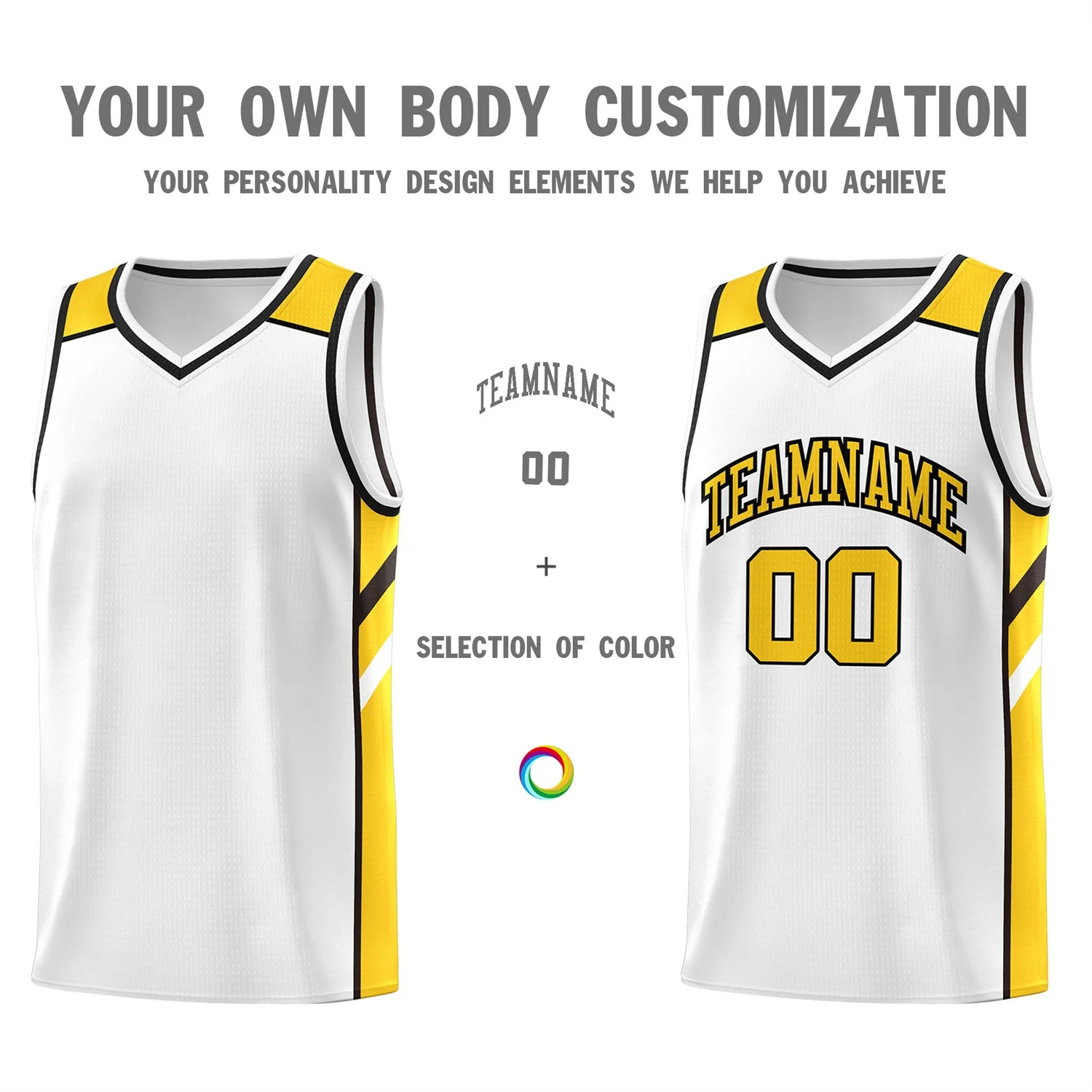 Custom White Yellow Classic Tops Men/Boy Athletic Basketball Jersey - Image 3