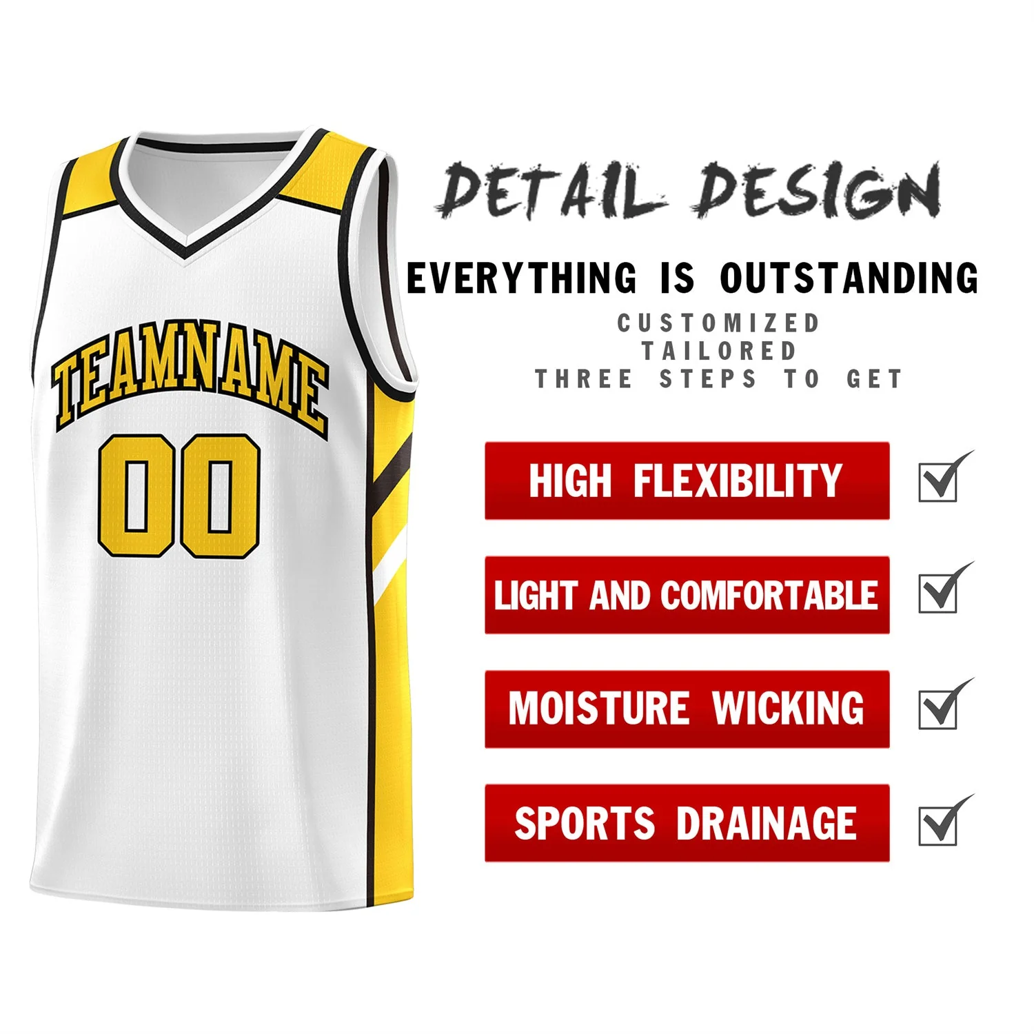 Custom White Yellow Classic Tops Men/Boy Athletic Basketball Jersey - Image 4