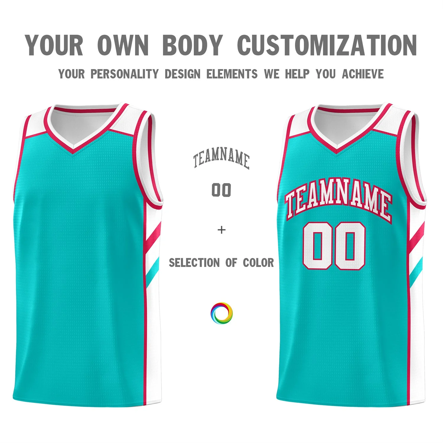 Custom Light Green-White Classic Tops Men/Boy Athletic Basketball Jersey - Image 3