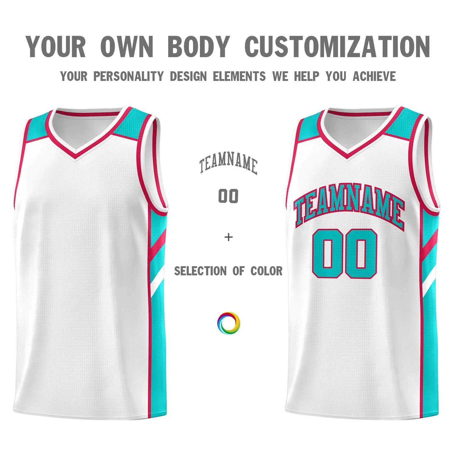 Custom White Light Green Classic Tops Men/Boy Athletic Basketball Jersey - Image 3