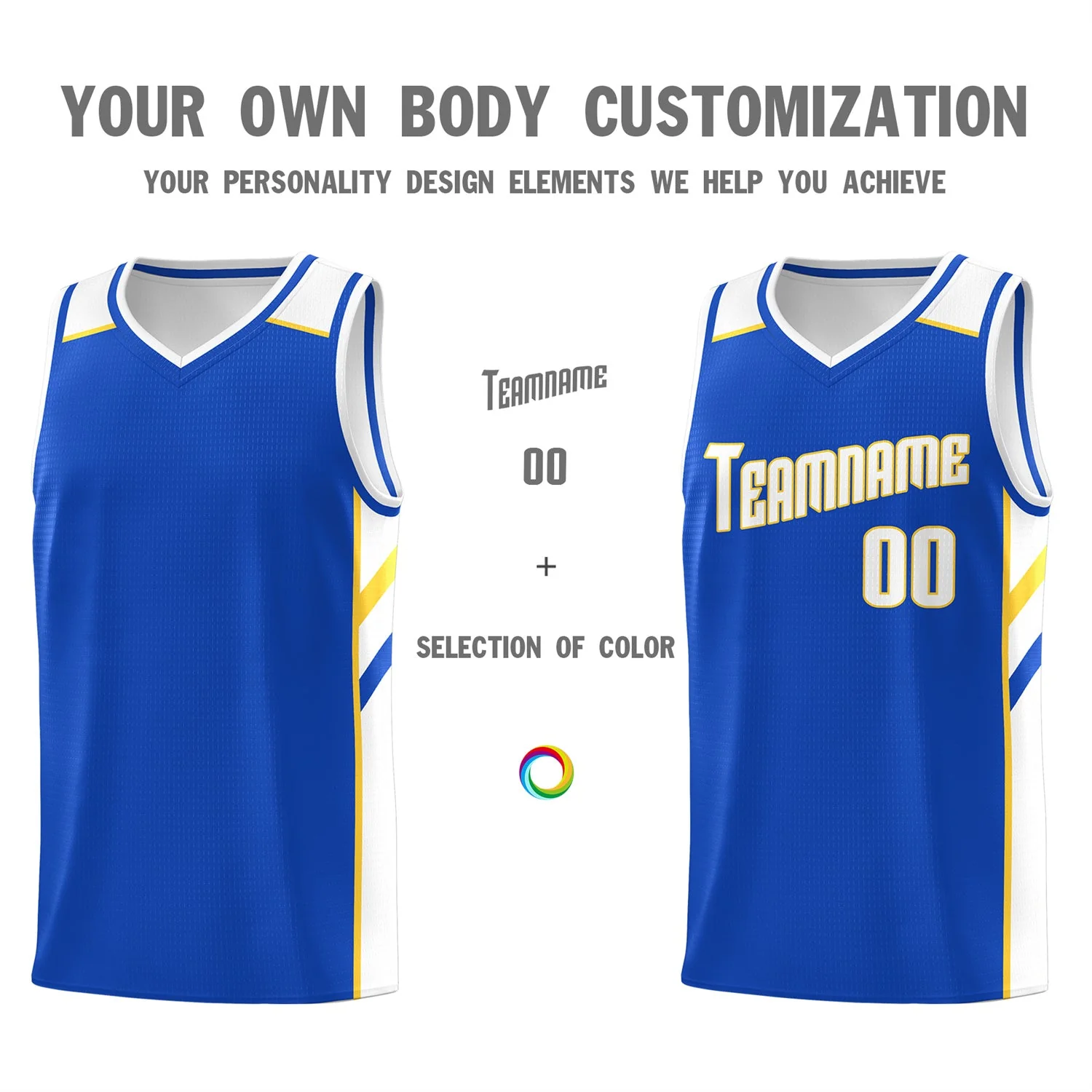 Custom Royal White-Yellow Classic Tops Men/Boy Athletic Basketball Jersey - Image 3