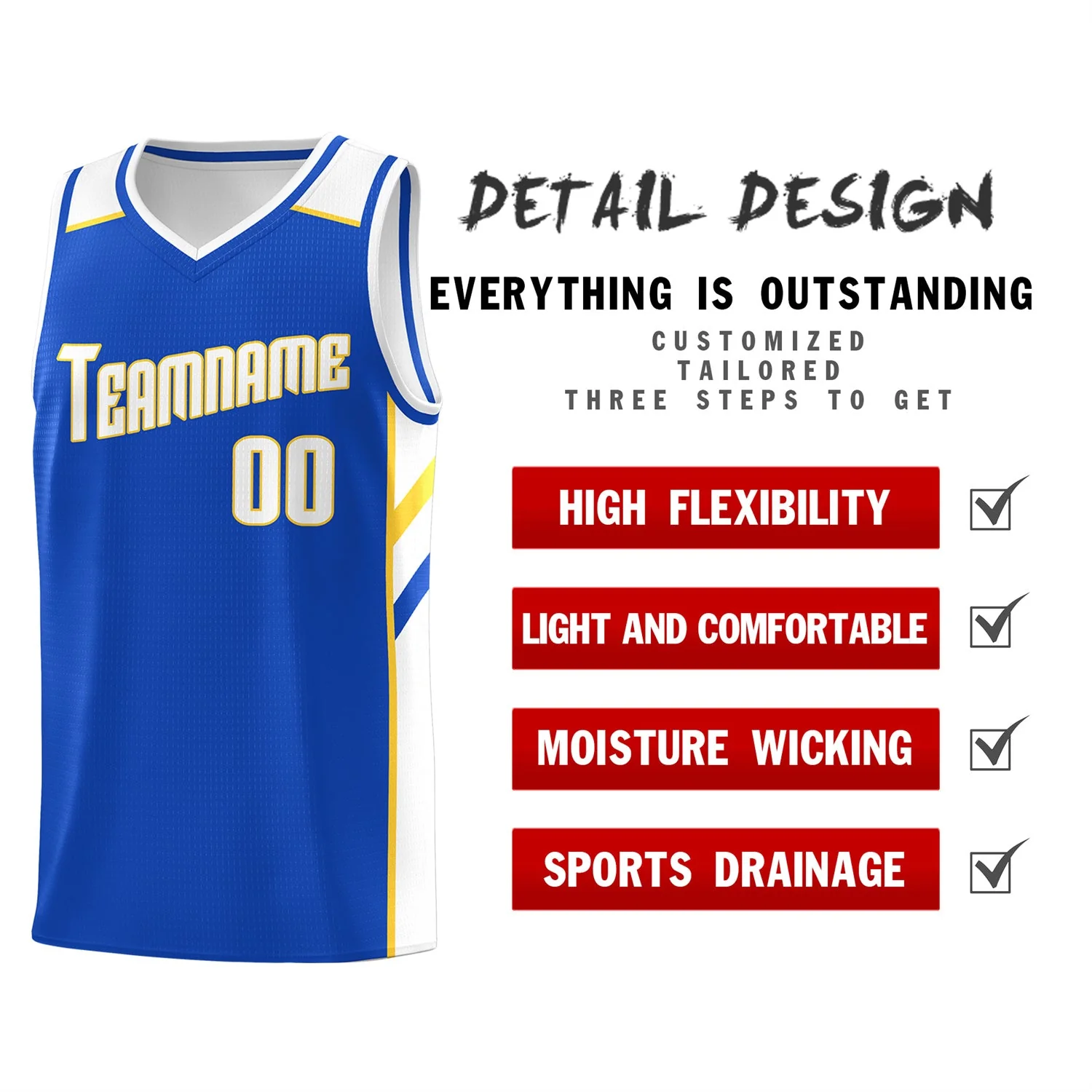 Custom Royal White-Yellow Classic Tops Men/Boy Athletic Basketball Jersey - Image 4