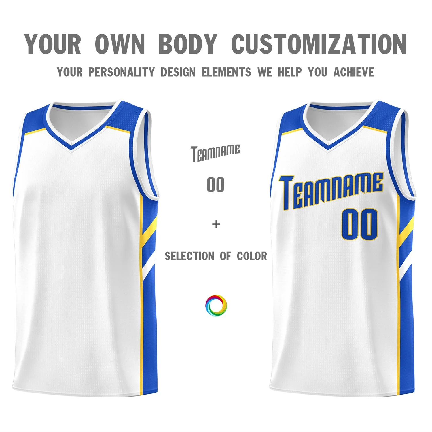Custom White Yellow-RoyalClassic Tops Breathable Basketball Jersey - Image 3
