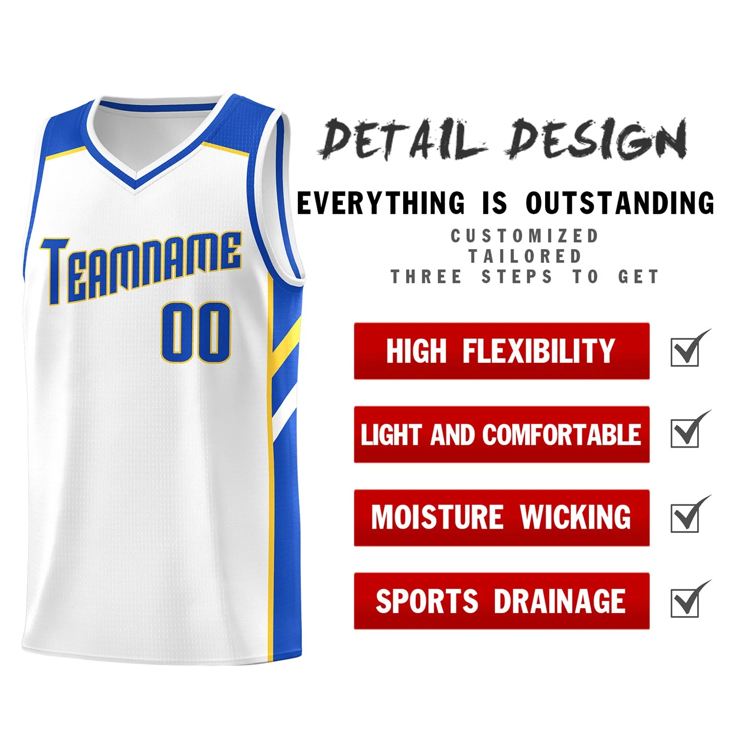 Custom White Yellow-RoyalClassic Tops Breathable Basketball Jersey - Image 4