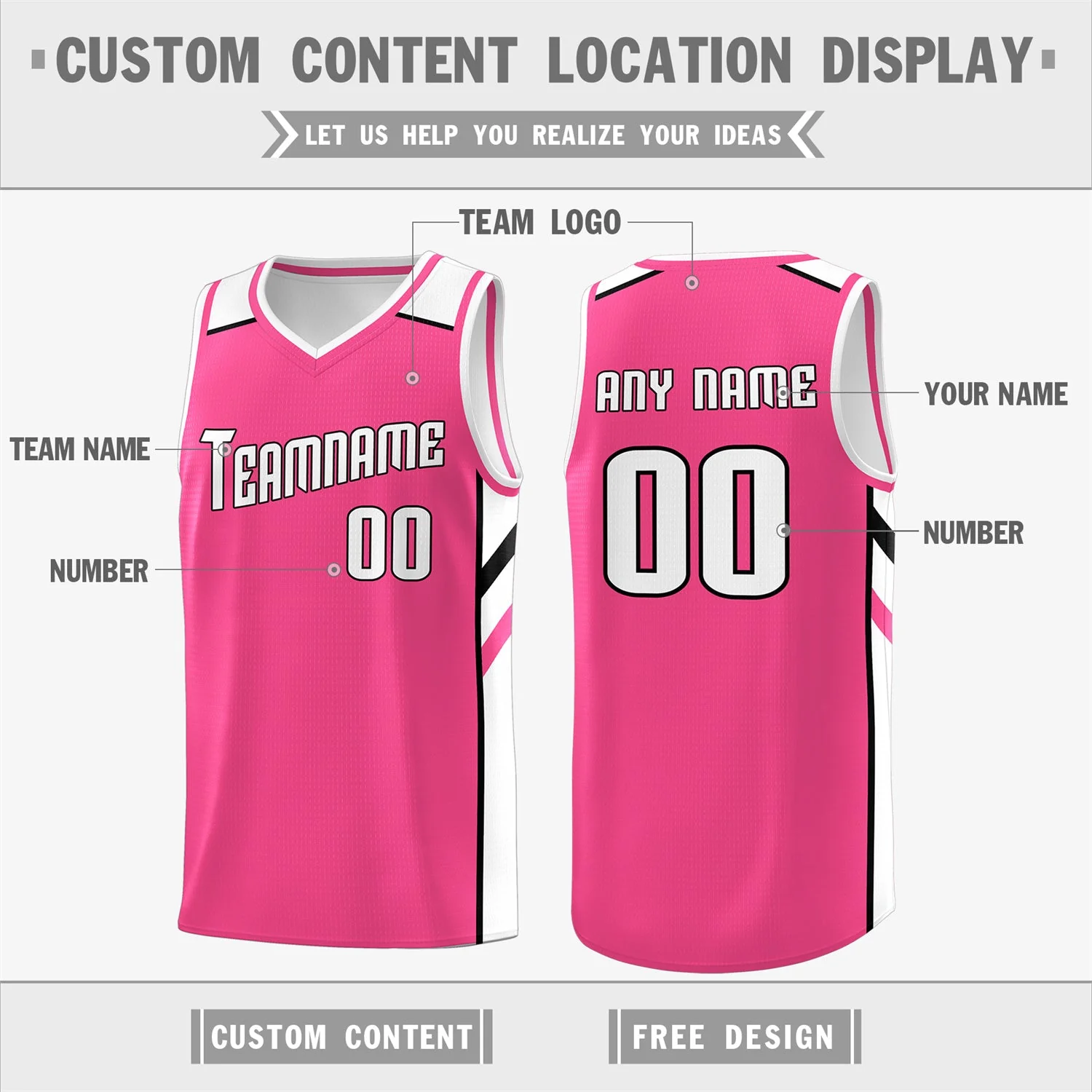 Custom Pink-White Classic Tops Fashion Sportwear Basketball Jersey - Image 2